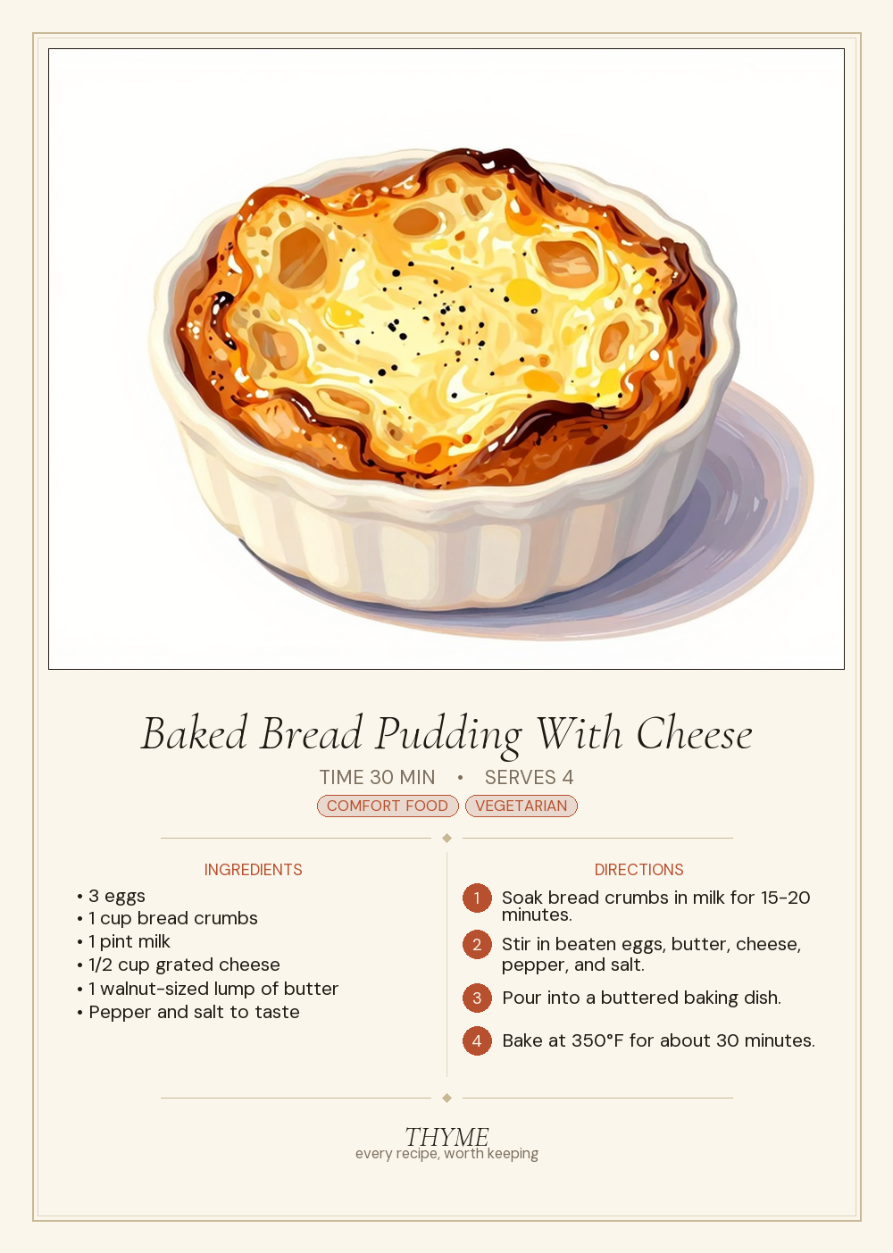 Baked Bread Pudding With Cheese