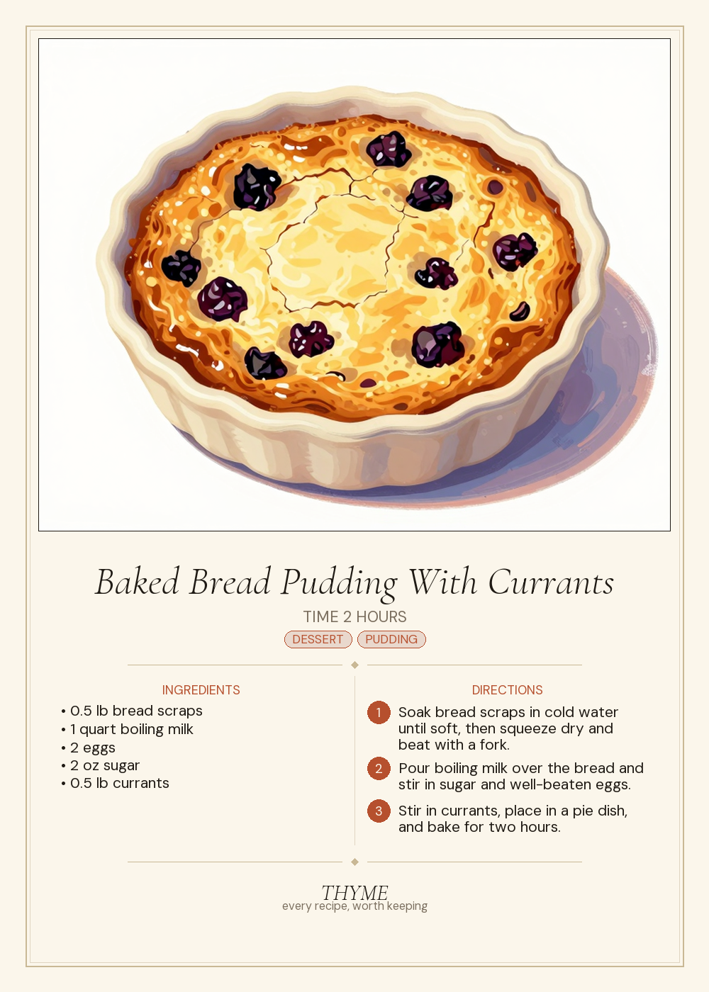 Baked Bread Pudding With Currants