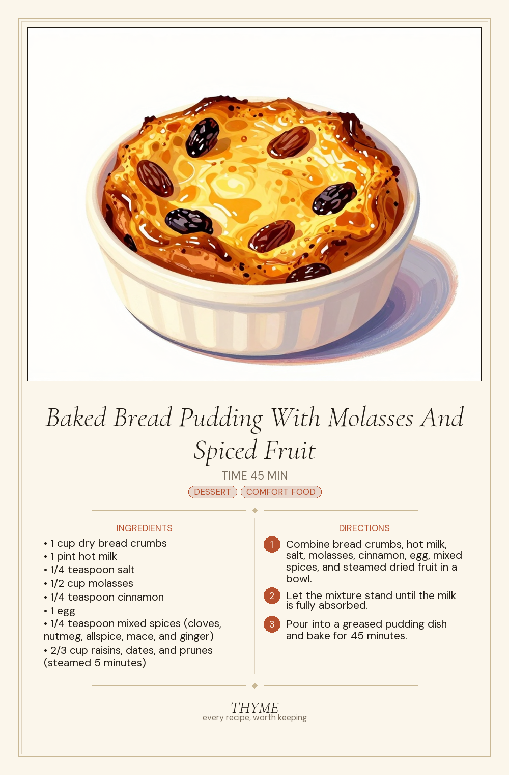 Baked Bread Pudding With Molasses And Spiced Fruit