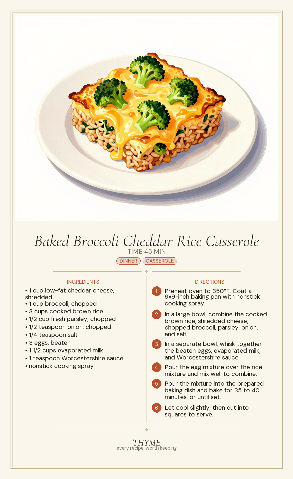 Baked Broccoli Cheddar Rice Casserole