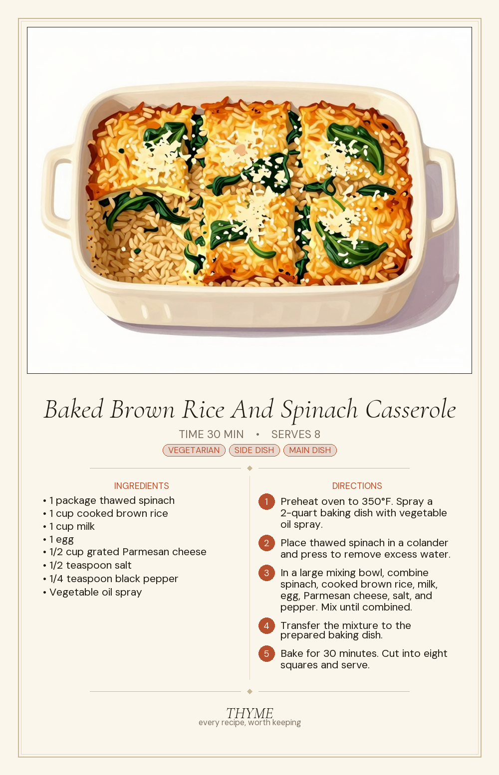 Baked Brown Rice And Spinach Casserole