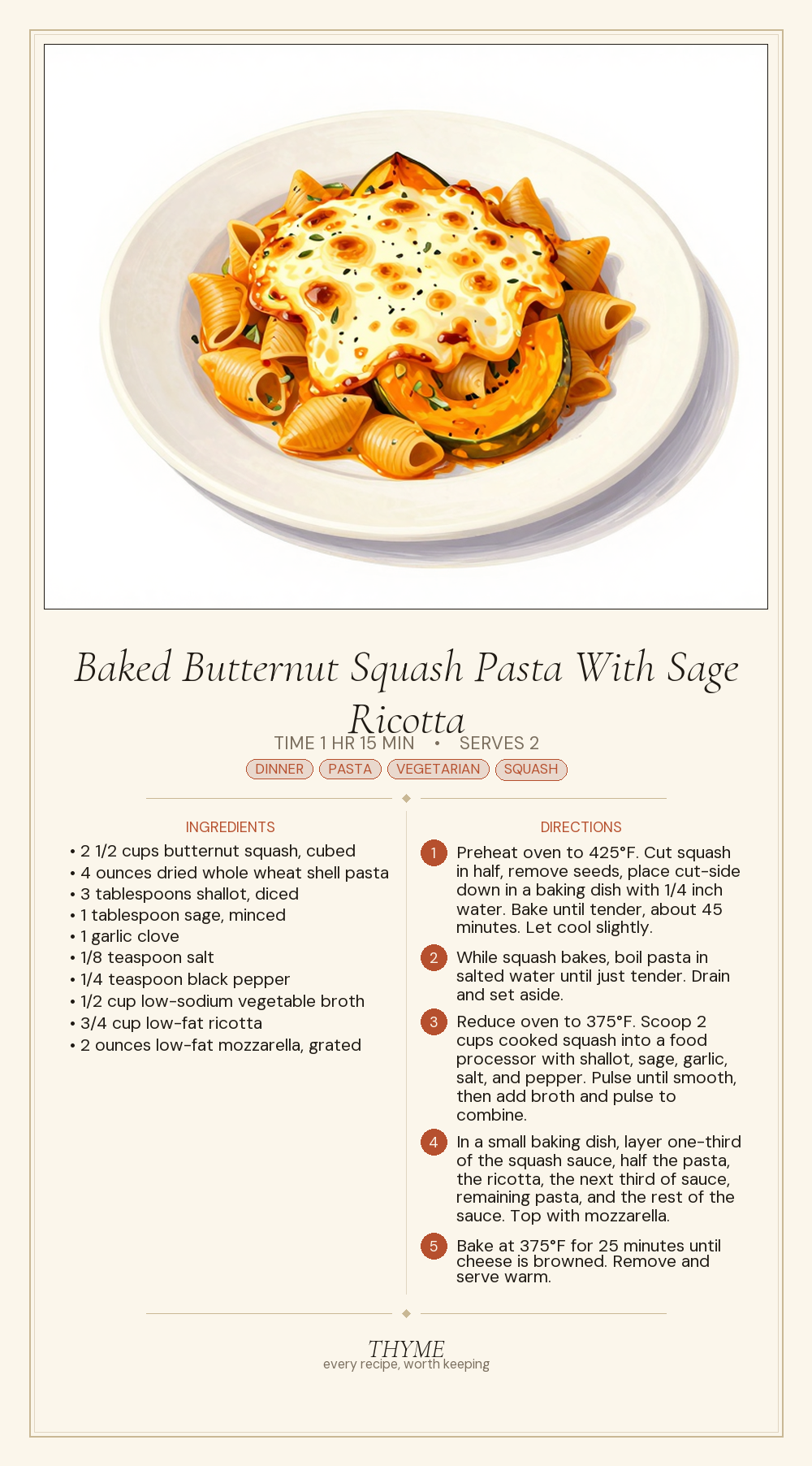 Baked Butternut Squash Pasta With Sage Ricotta