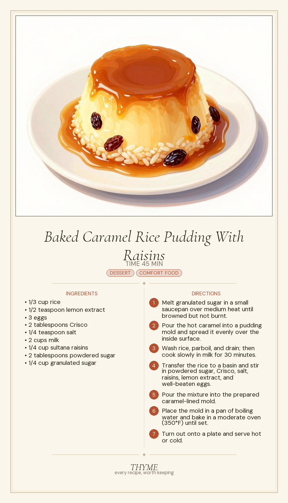 Baked Caramel Rice Pudding With Raisins