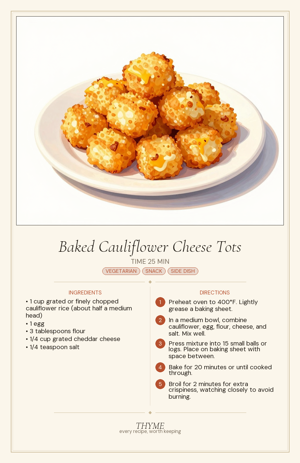 Baked Cauliflower Cheese Tots