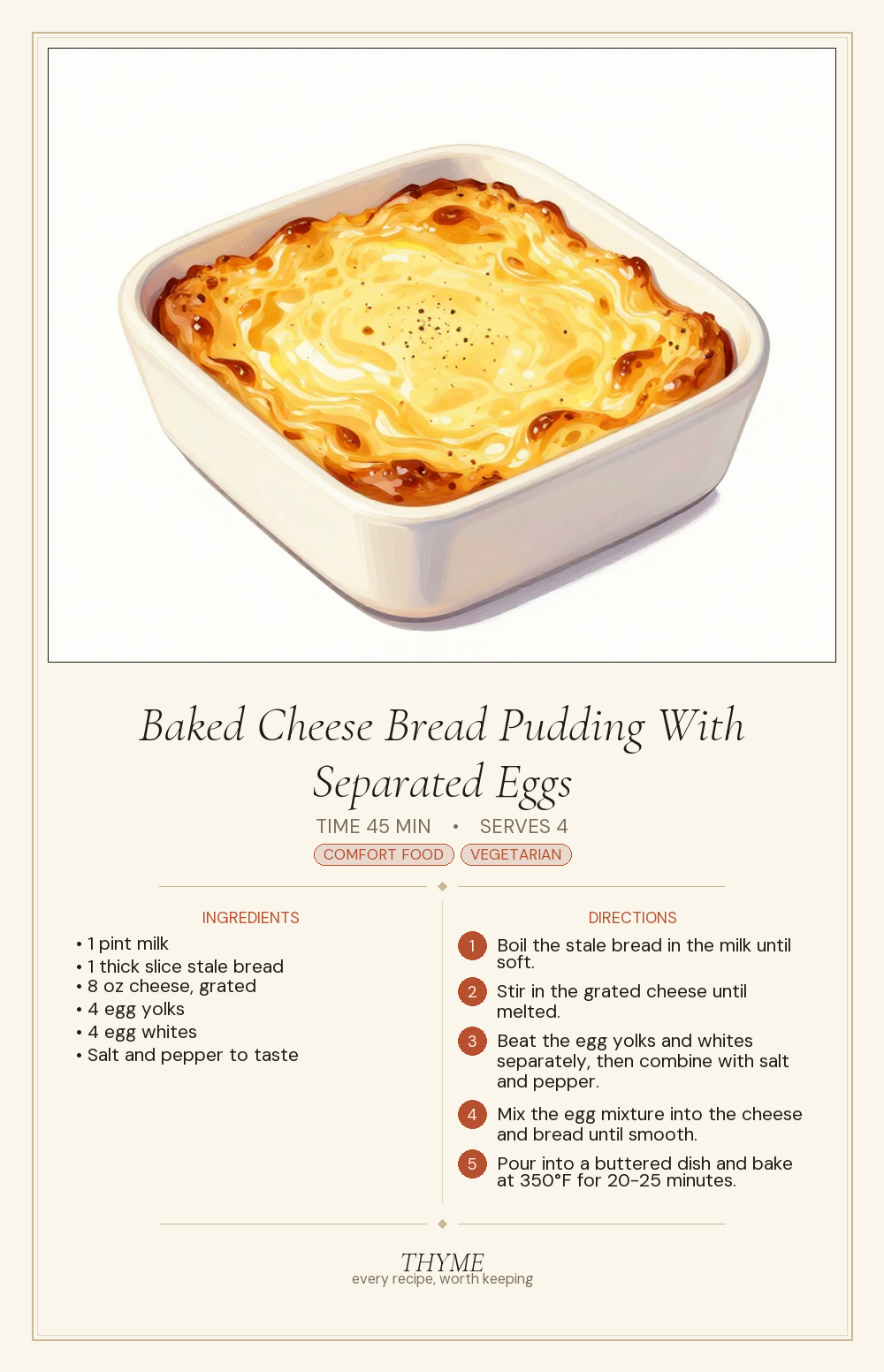 Baked Cheese Bread Pudding With Separated Eggs