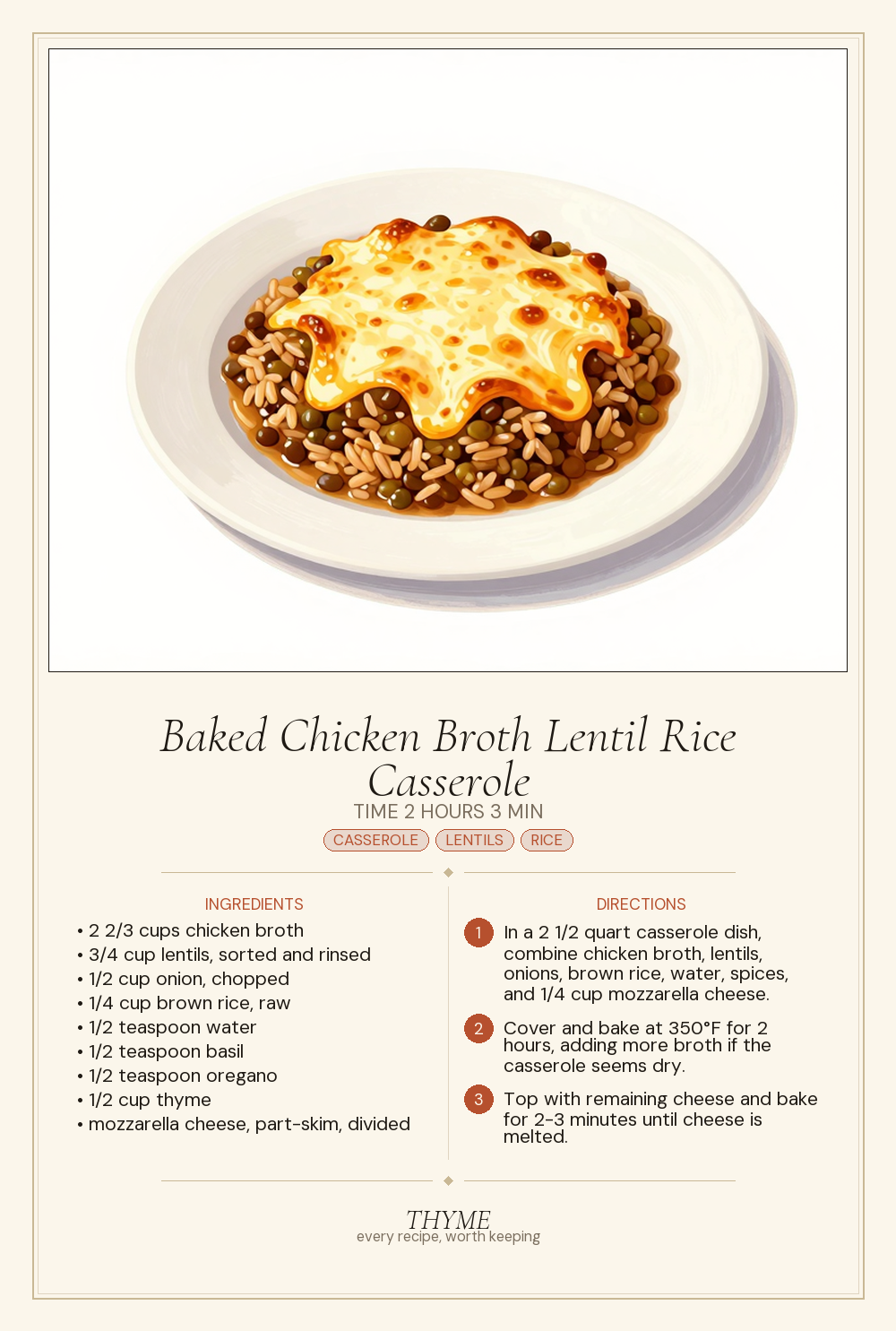 Baked Chicken Broth Lentil Rice Casserole