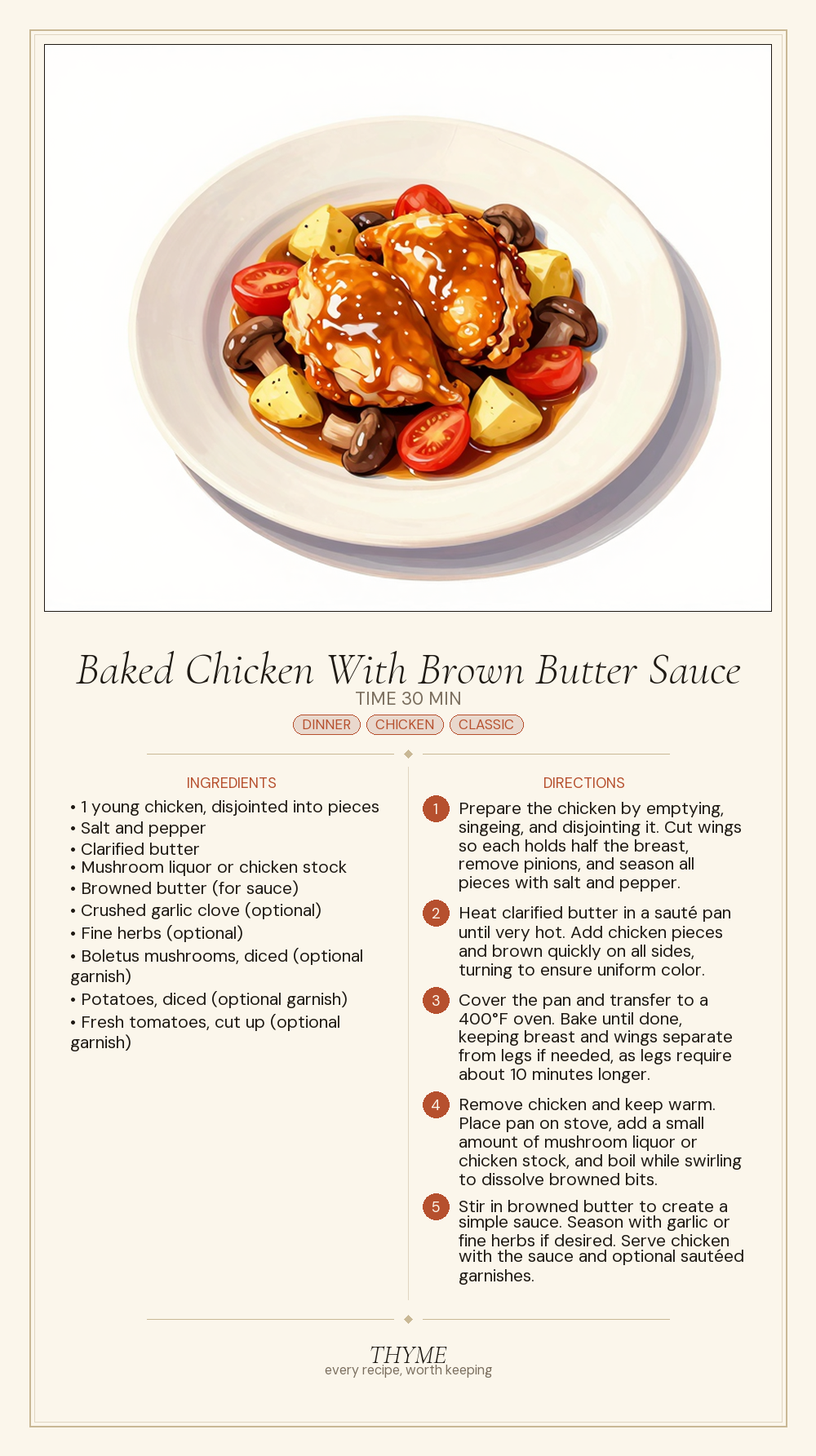 Baked Chicken With Brown Butter Sauce