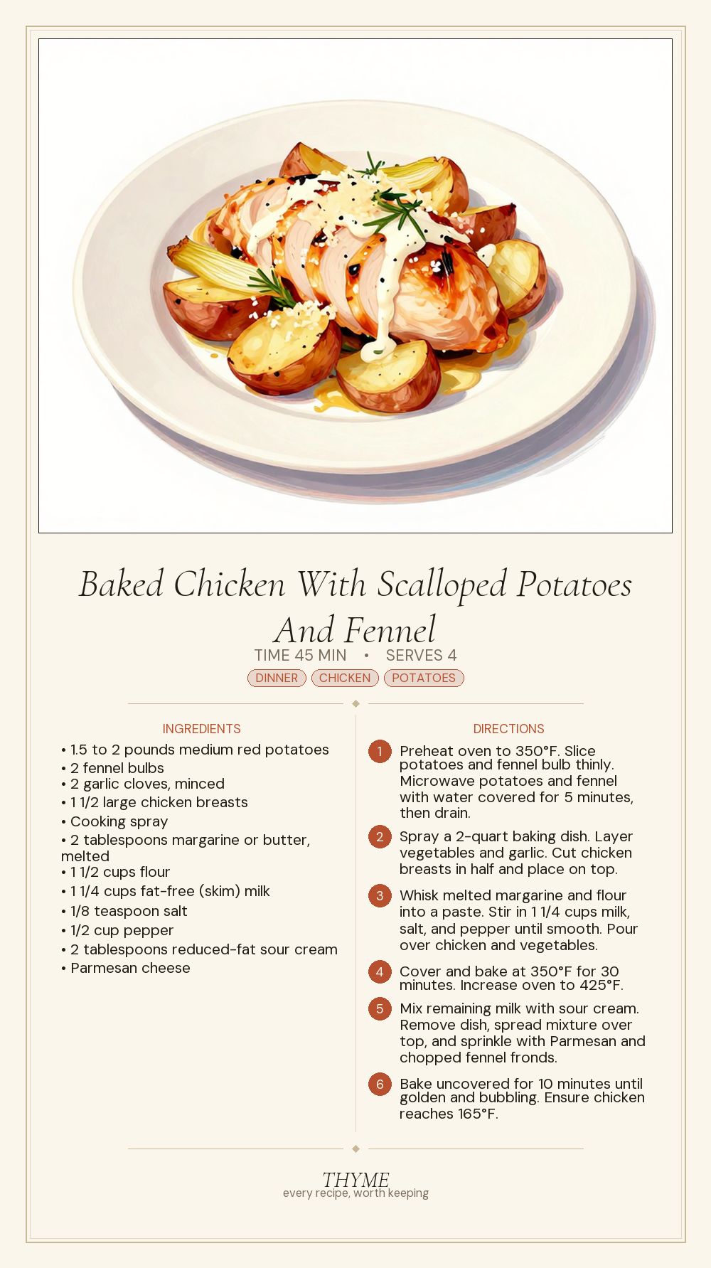 Baked Chicken With Scalloped Potatoes And Fennel