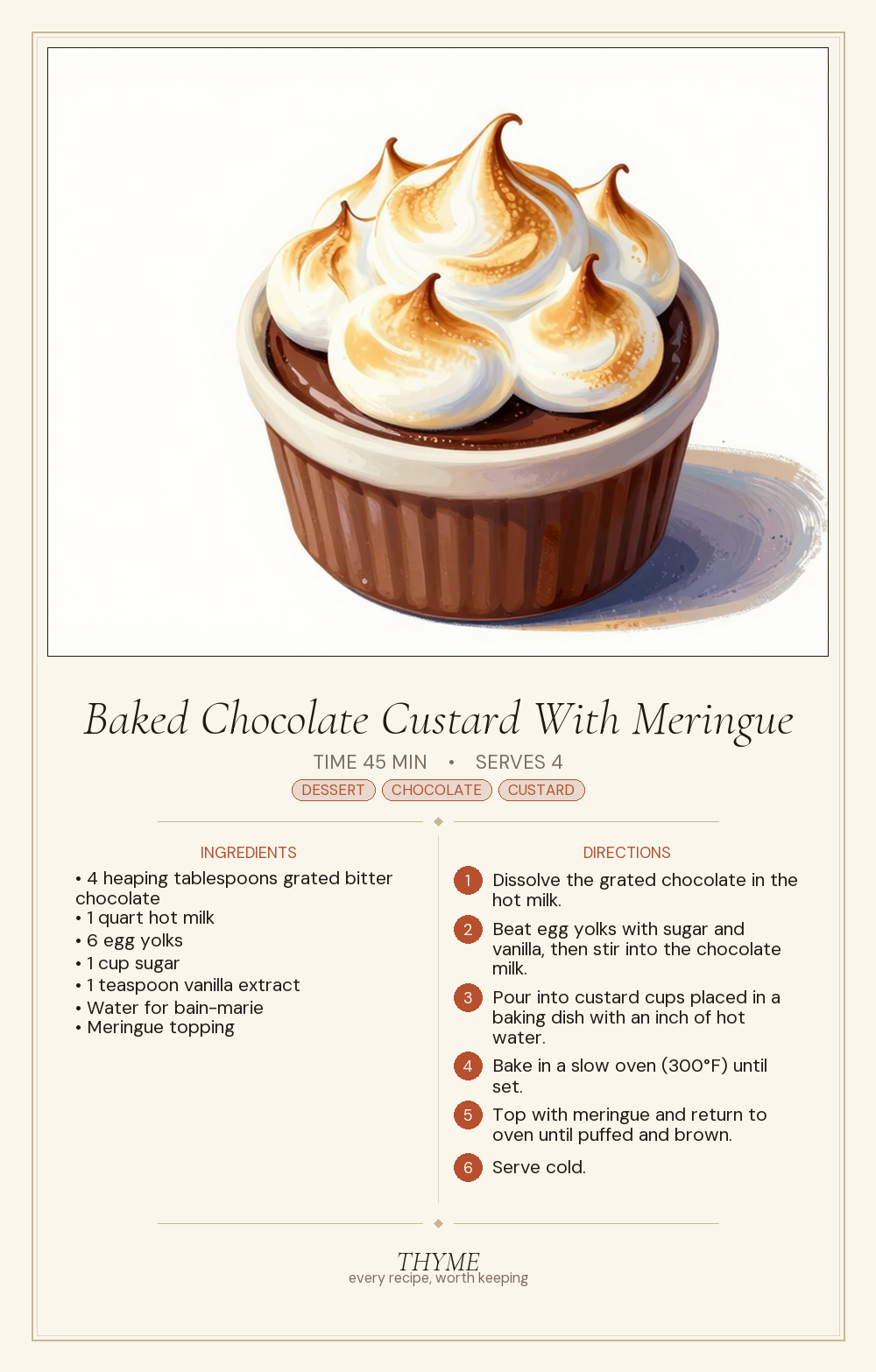 Baked Chocolate Custard With Meringue