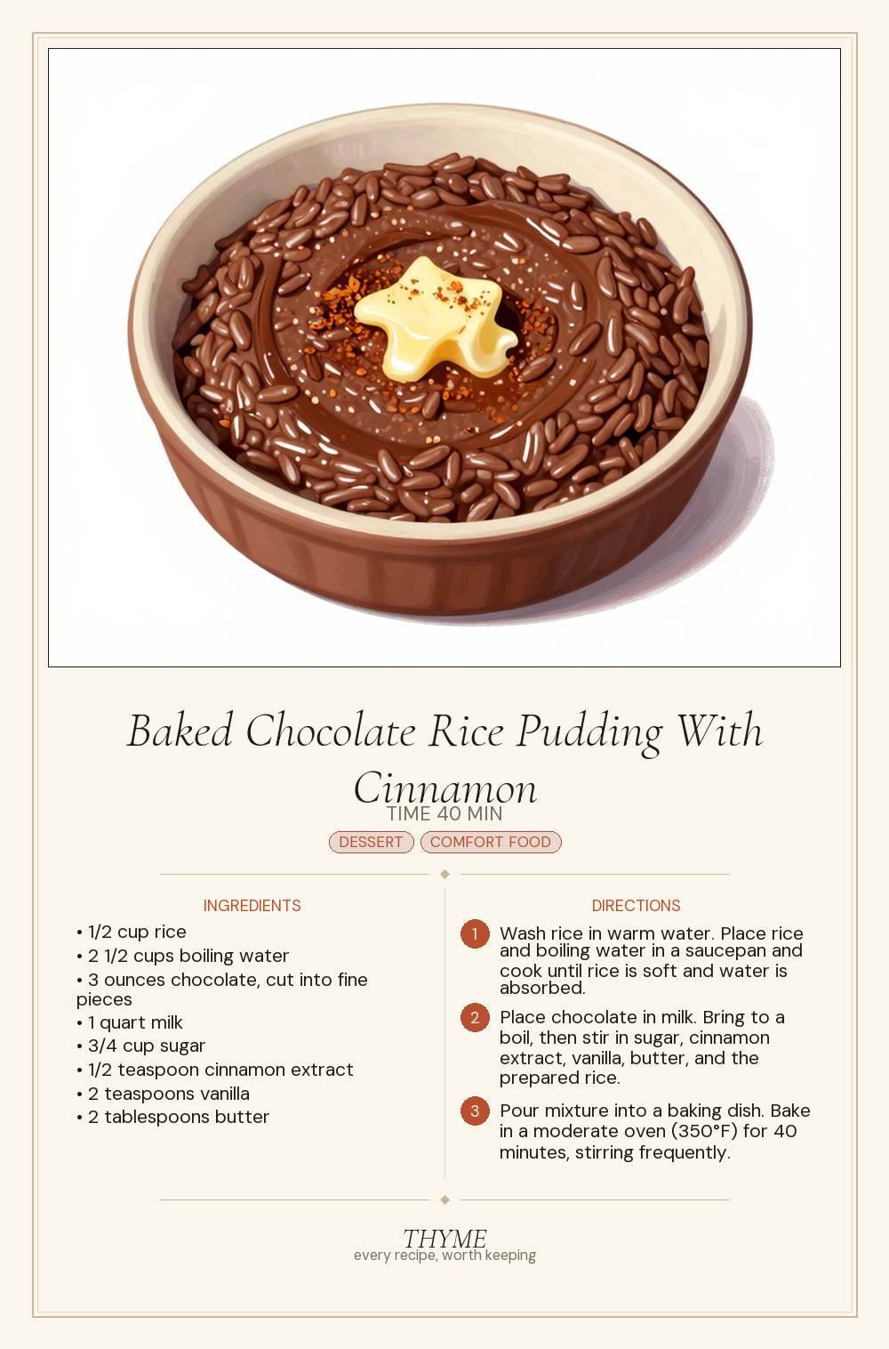 Baked Chocolate Rice Pudding With Cinnamon