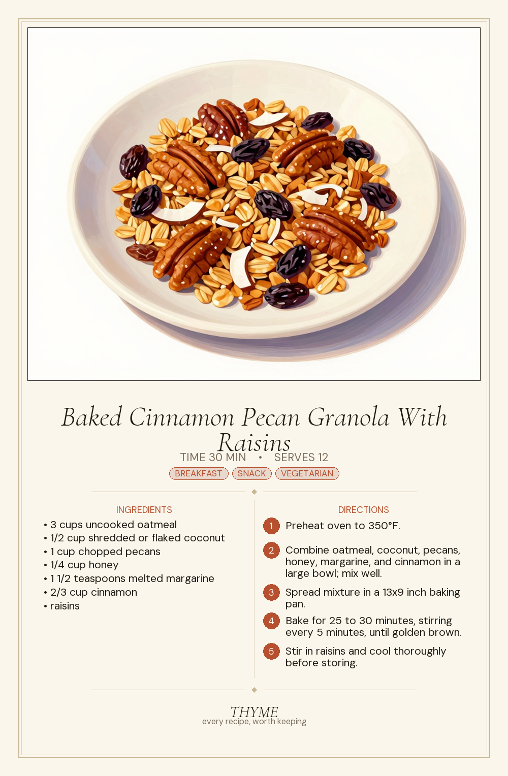 Baked Cinnamon Pecan Granola With Raisins