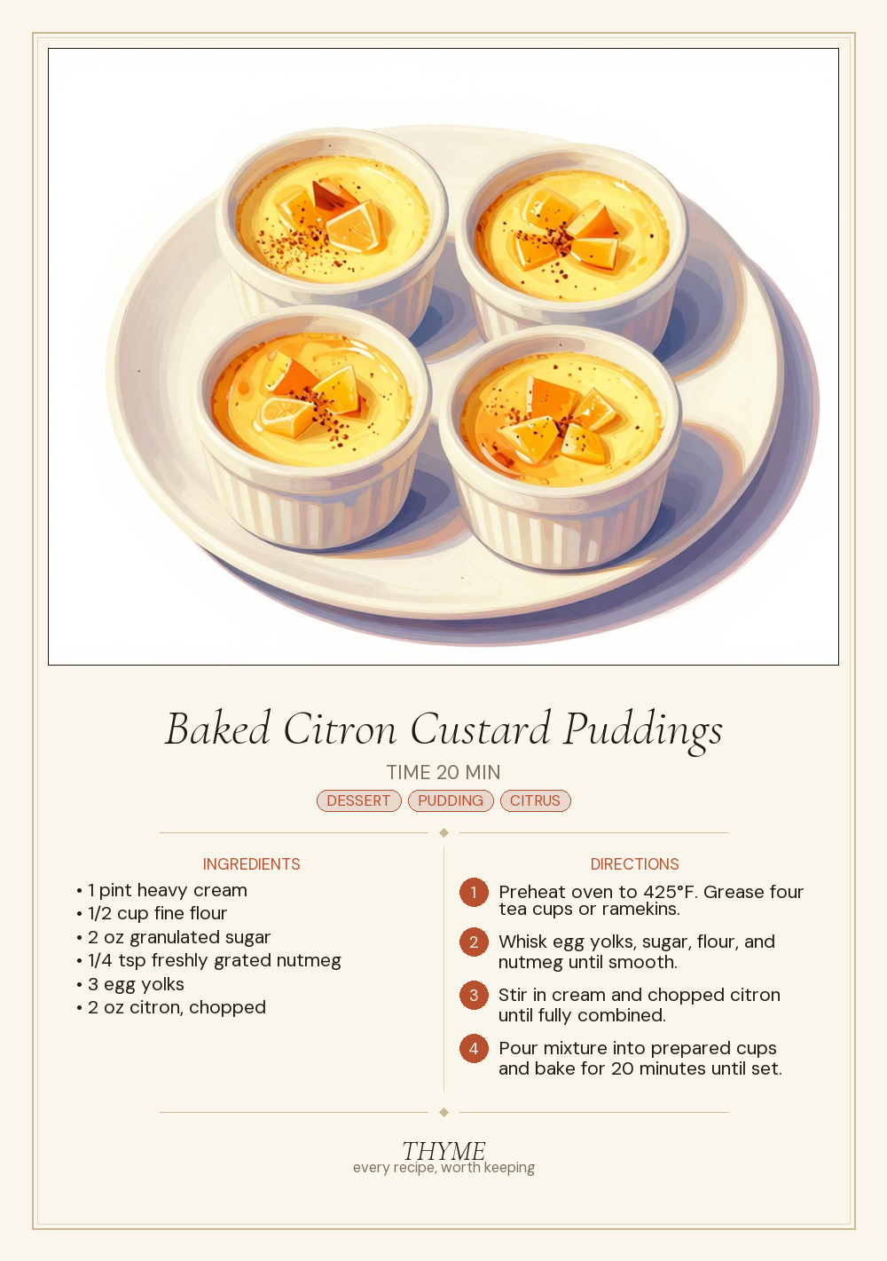 Baked Citron Custard Puddings