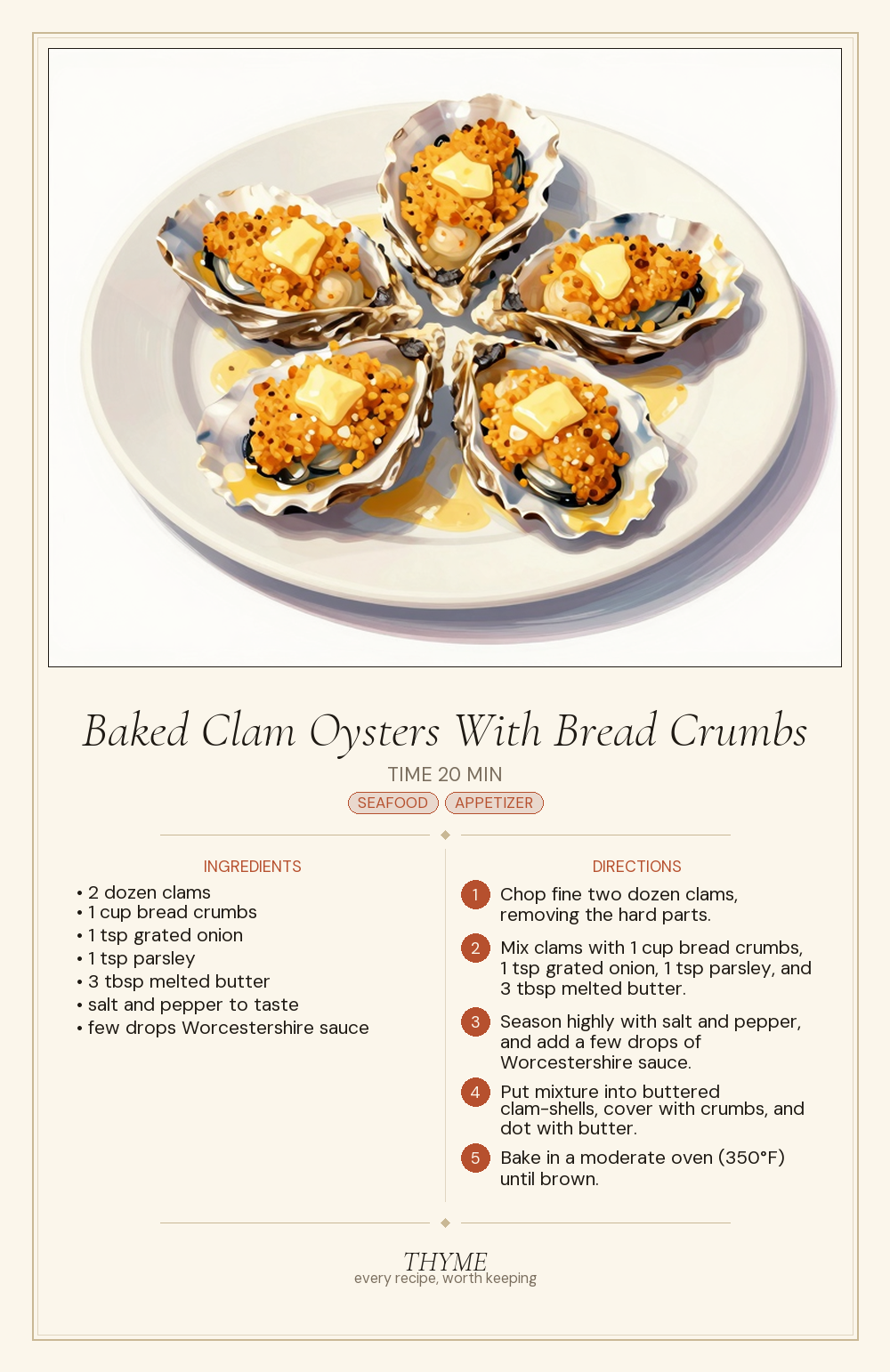 Baked Clam Oysters With Bread Crumbs