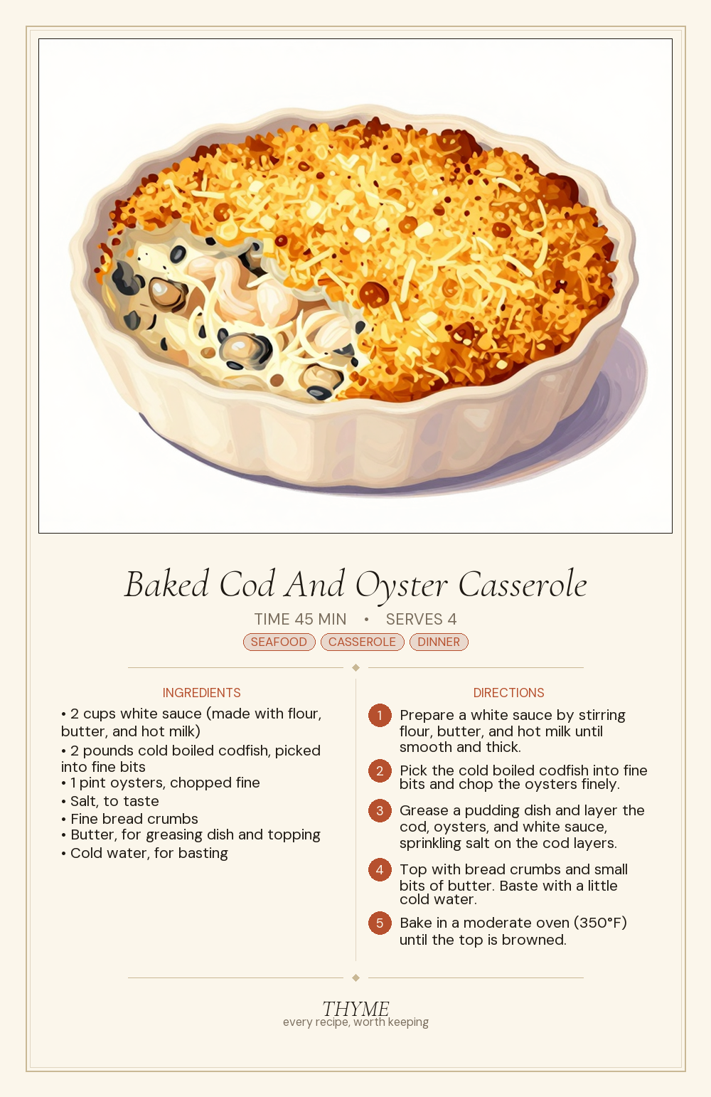 Baked Cod And Oyster Casserole
