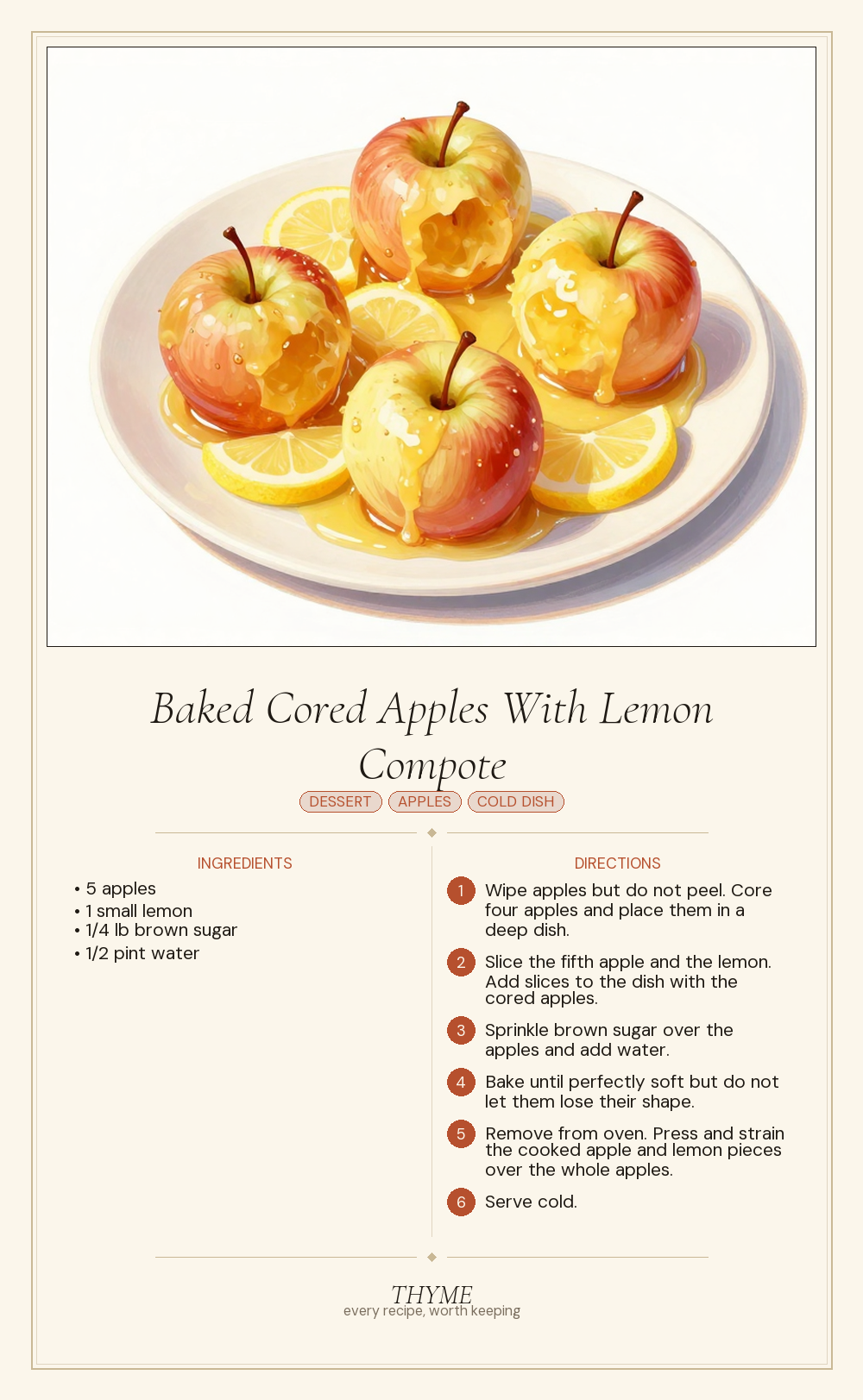 Baked Cored Apples With Lemon Compote