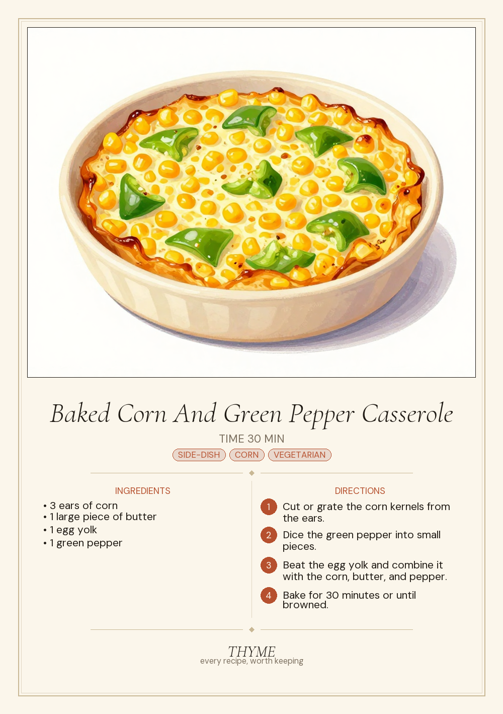 Baked Corn And Green Pepper Casserole