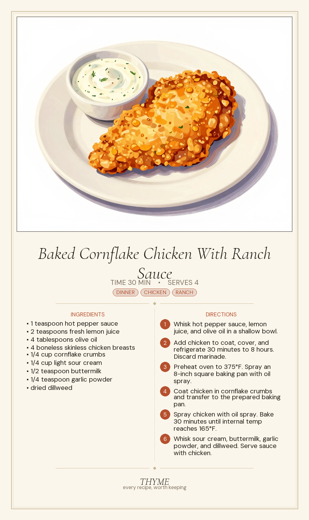 Baked Cornflake Chicken With Ranch Sauce