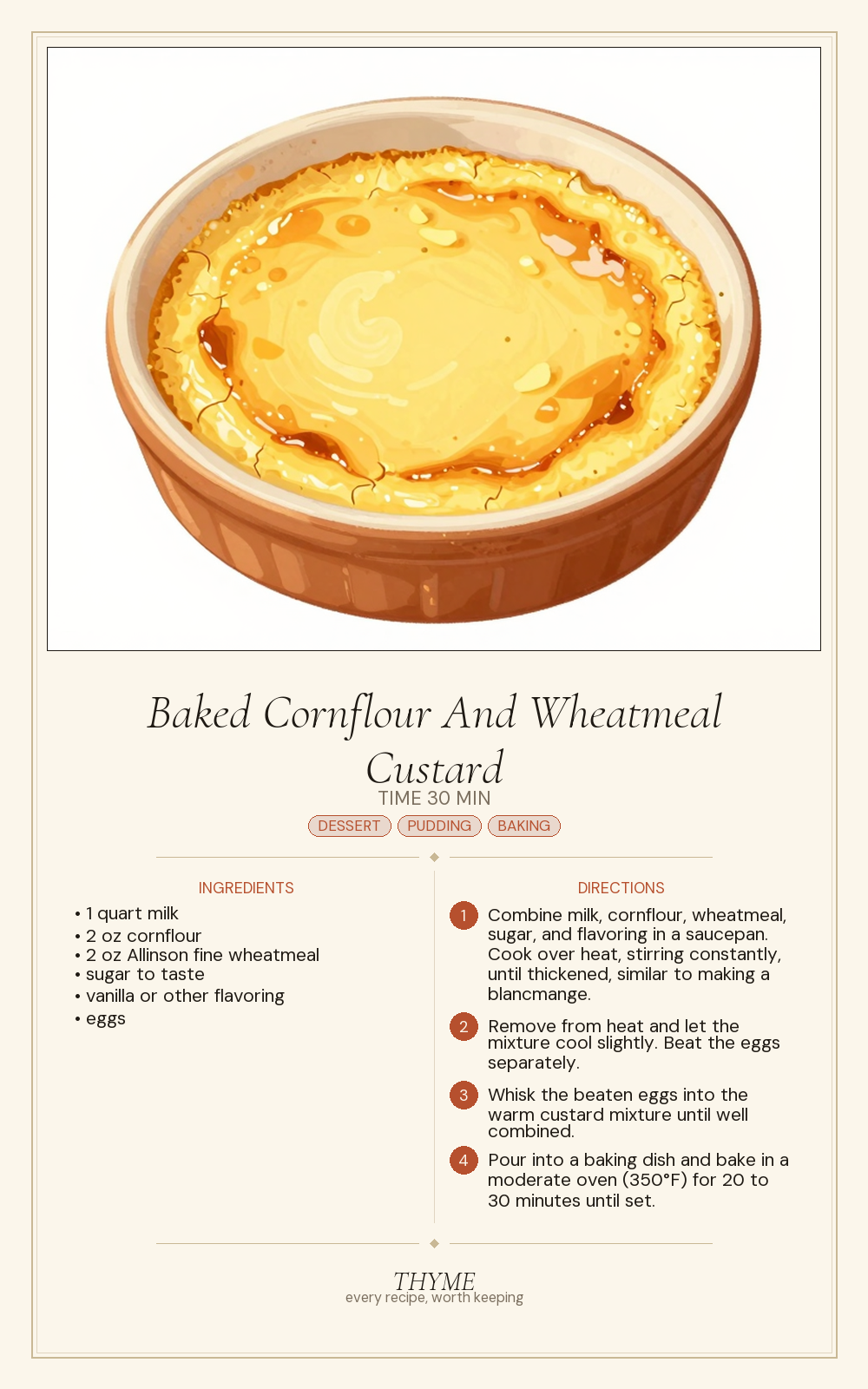 Baked Cornflour And Wheatmeal Custard
