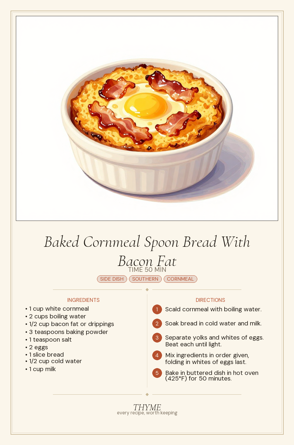 Baked Cornmeal Spoon Bread With Bacon Fat