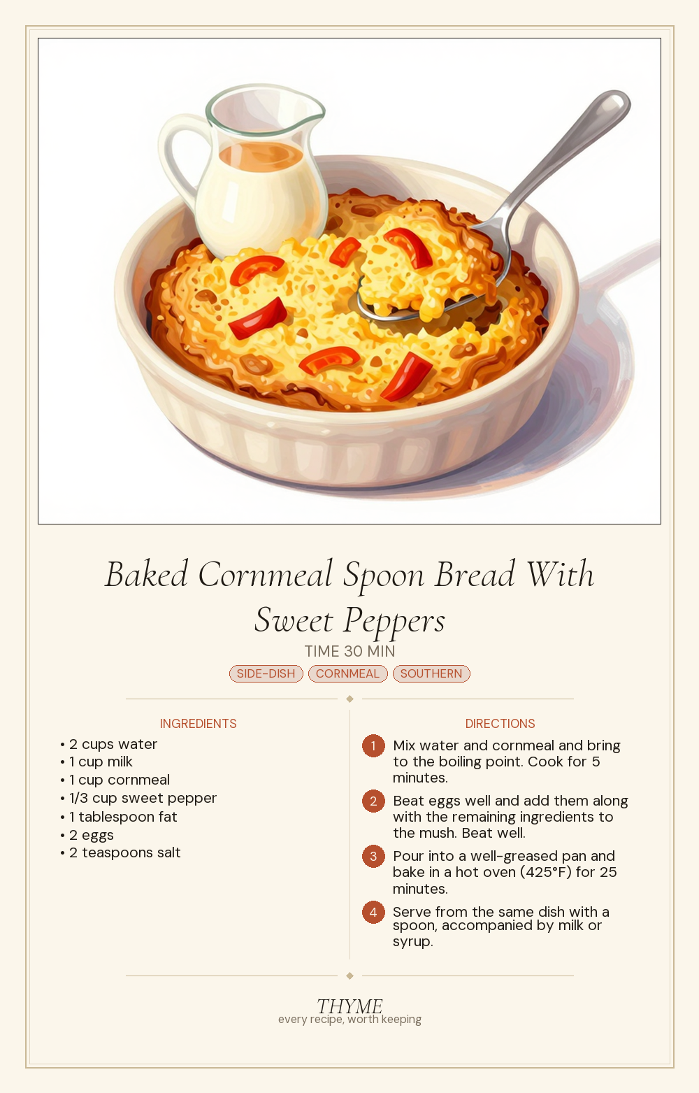 Baked Cornmeal Spoon Bread With Sweet Peppers