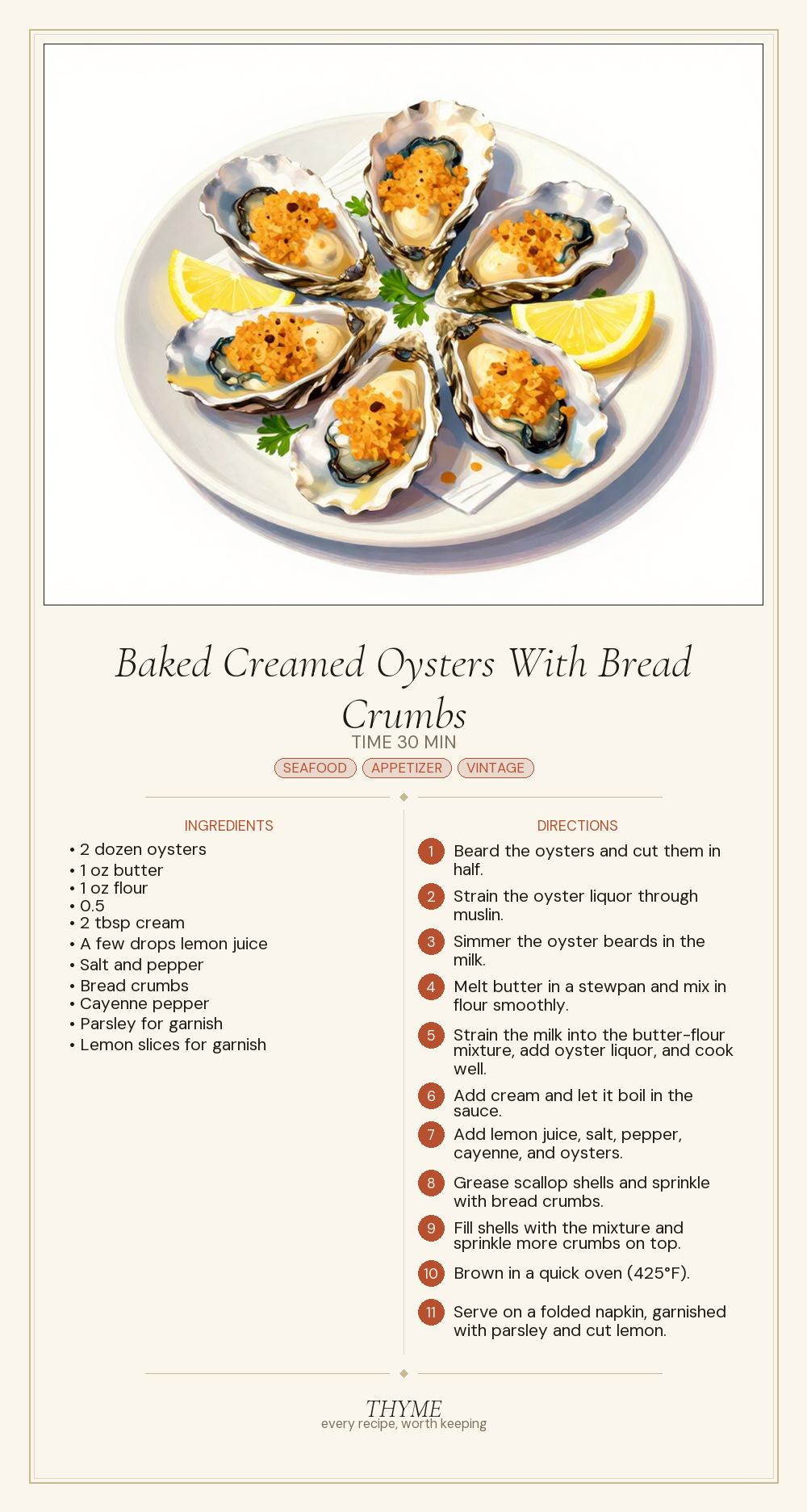 Baked Creamed Oysters With Bread Crumbs