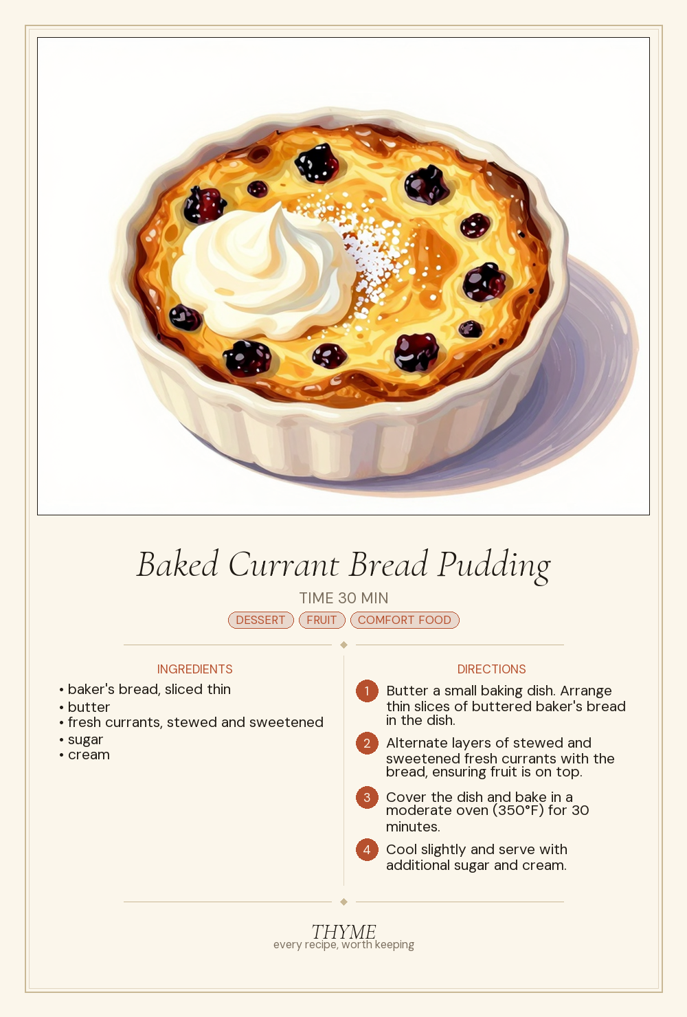 Baked Currant Bread Pudding