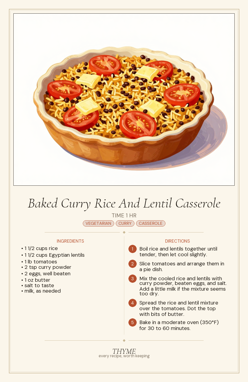 Baked Curry Rice And Lentil Casserole
