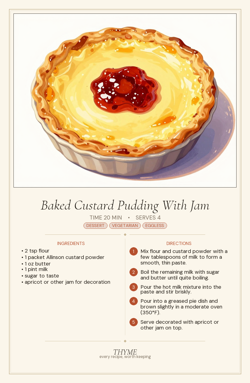 Baked Custard Pudding With Jam