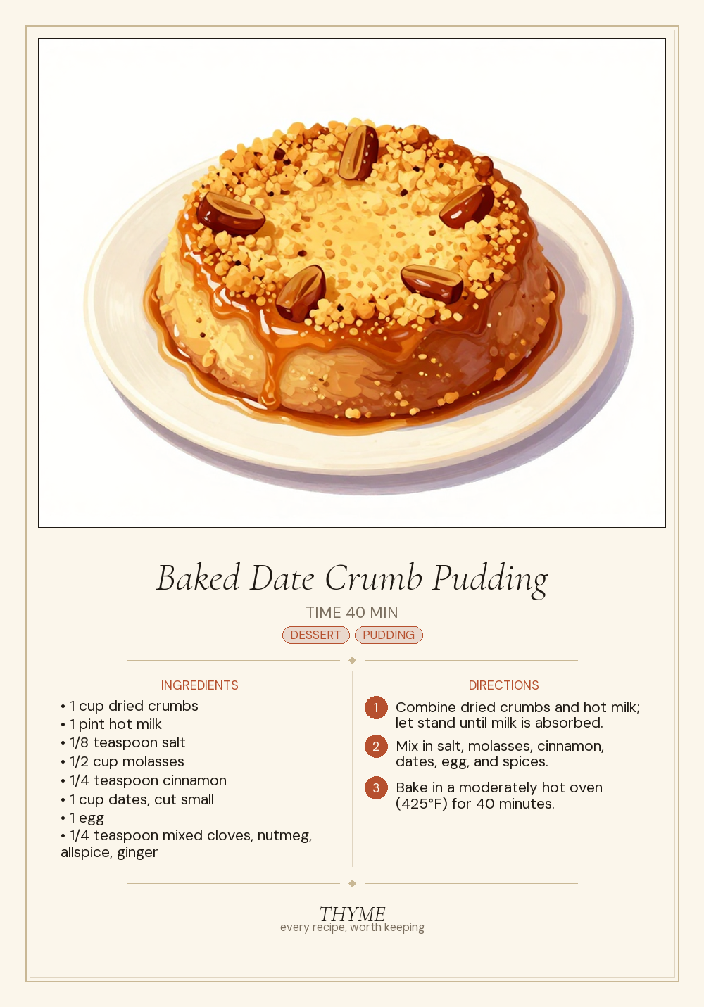 Baked Date Crumb Pudding