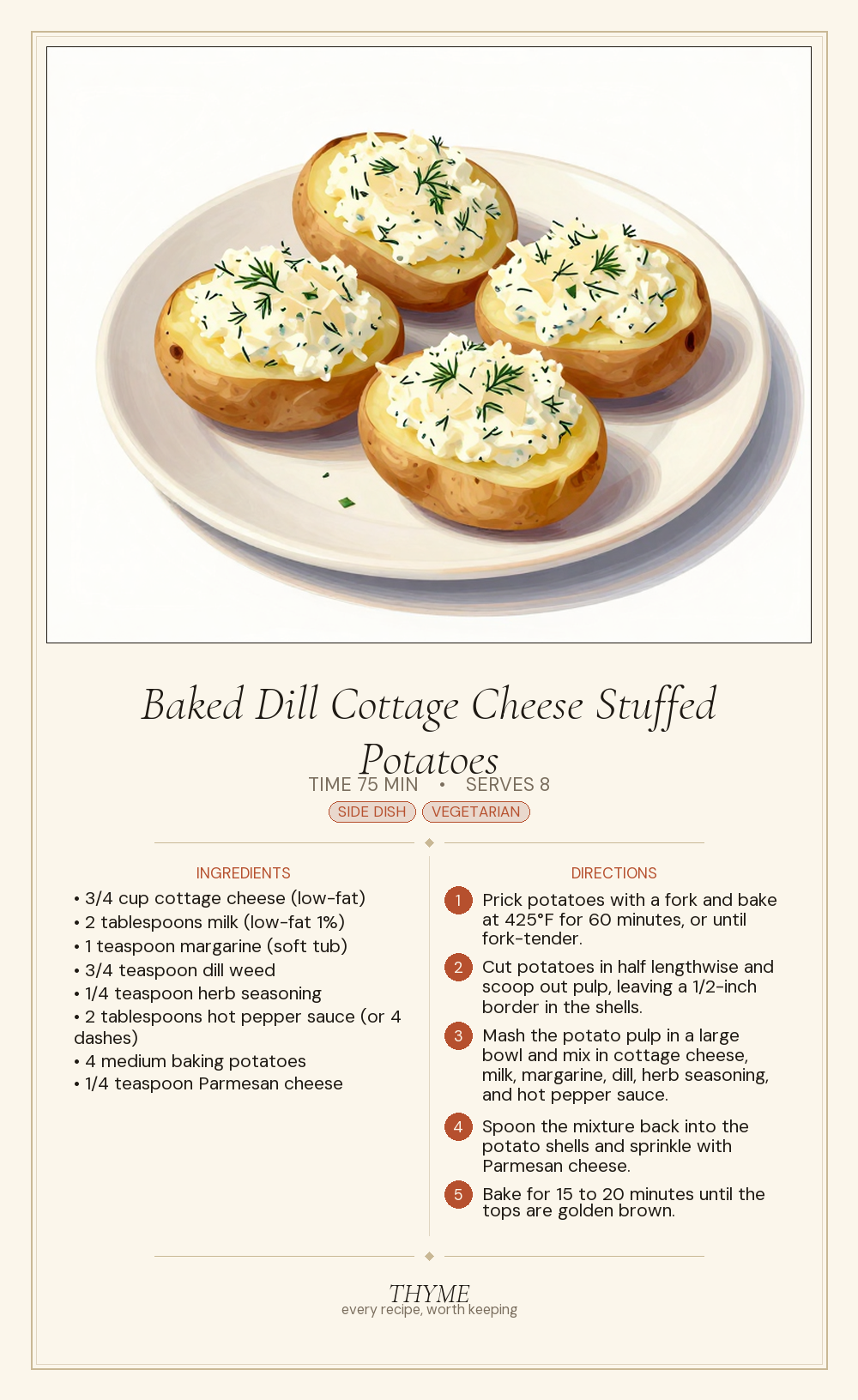 Baked Dill Cottage Cheese Stuffed Potatoes