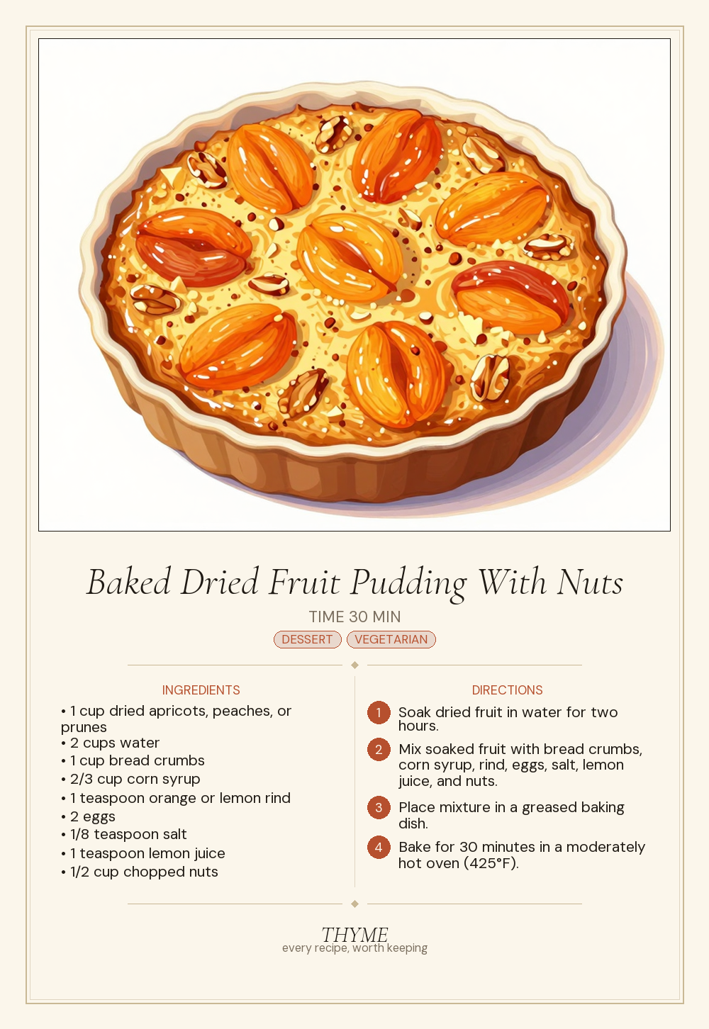Baked Dried Fruit Pudding With Nuts