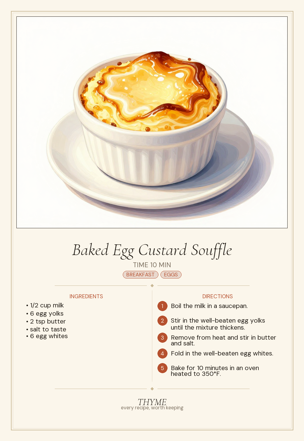 Baked Egg Custard Souffle