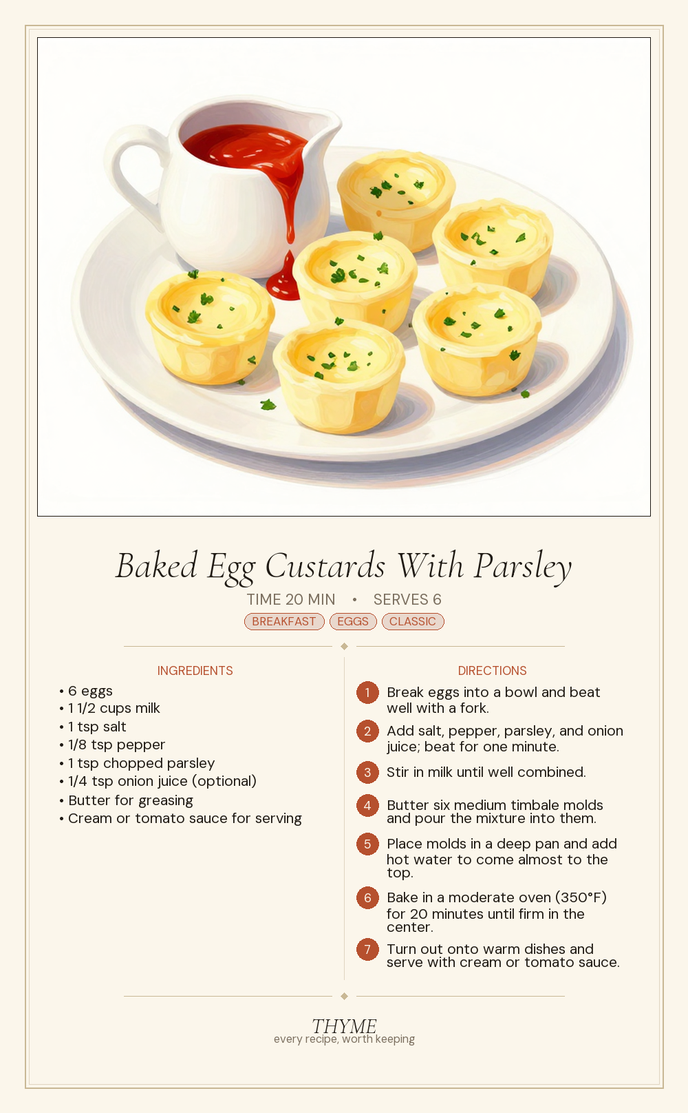 Baked Egg Custards With Parsley