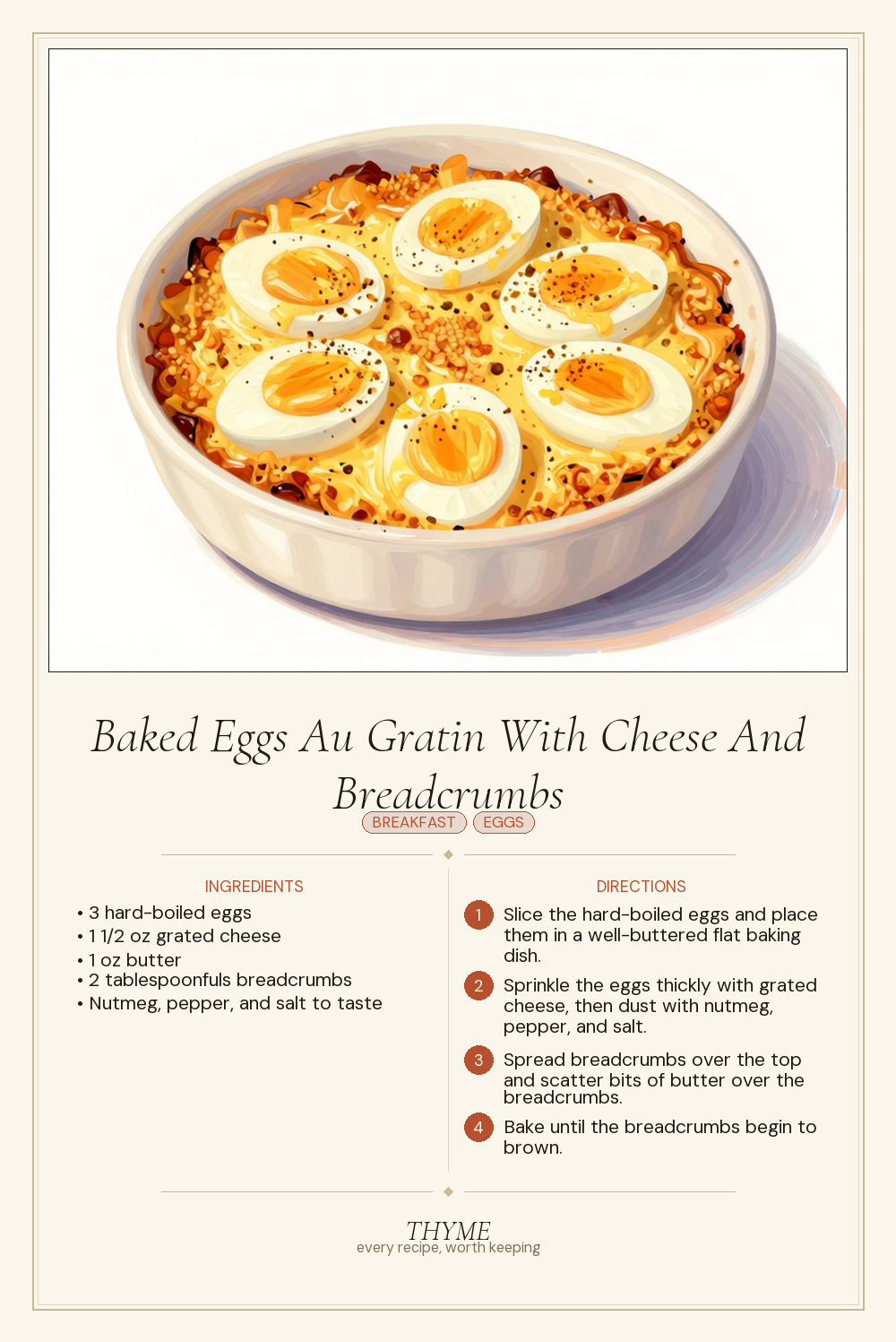 Baked Eggs Au Gratin With Cheese And Breadcrumbs