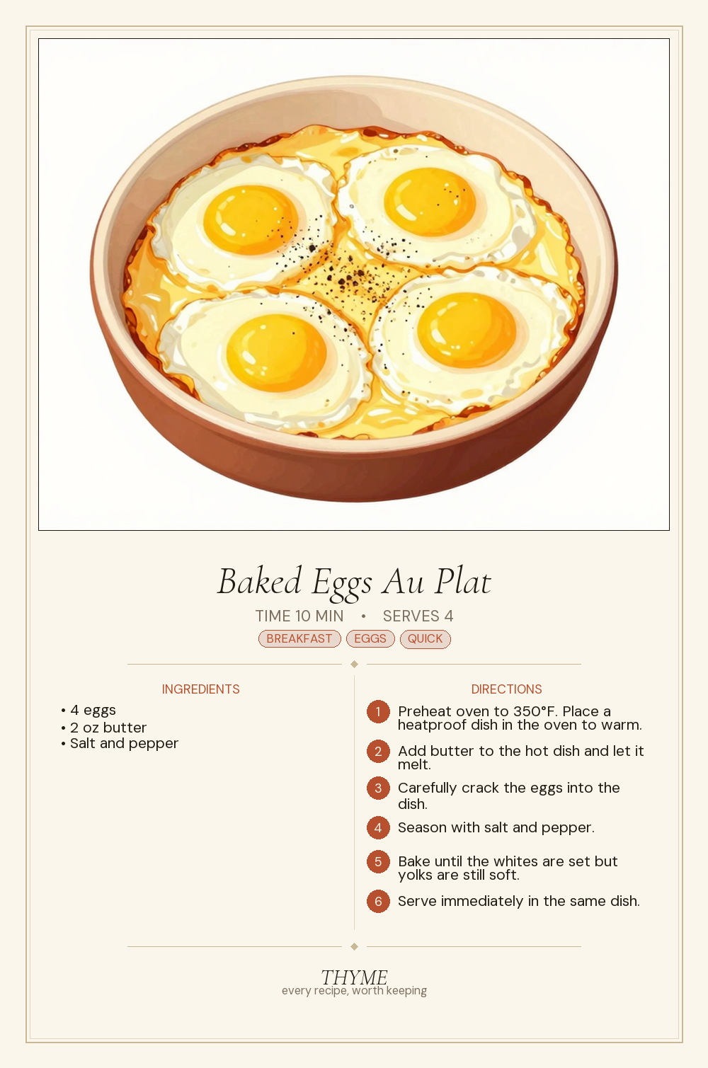 Baked Eggs Au Plat