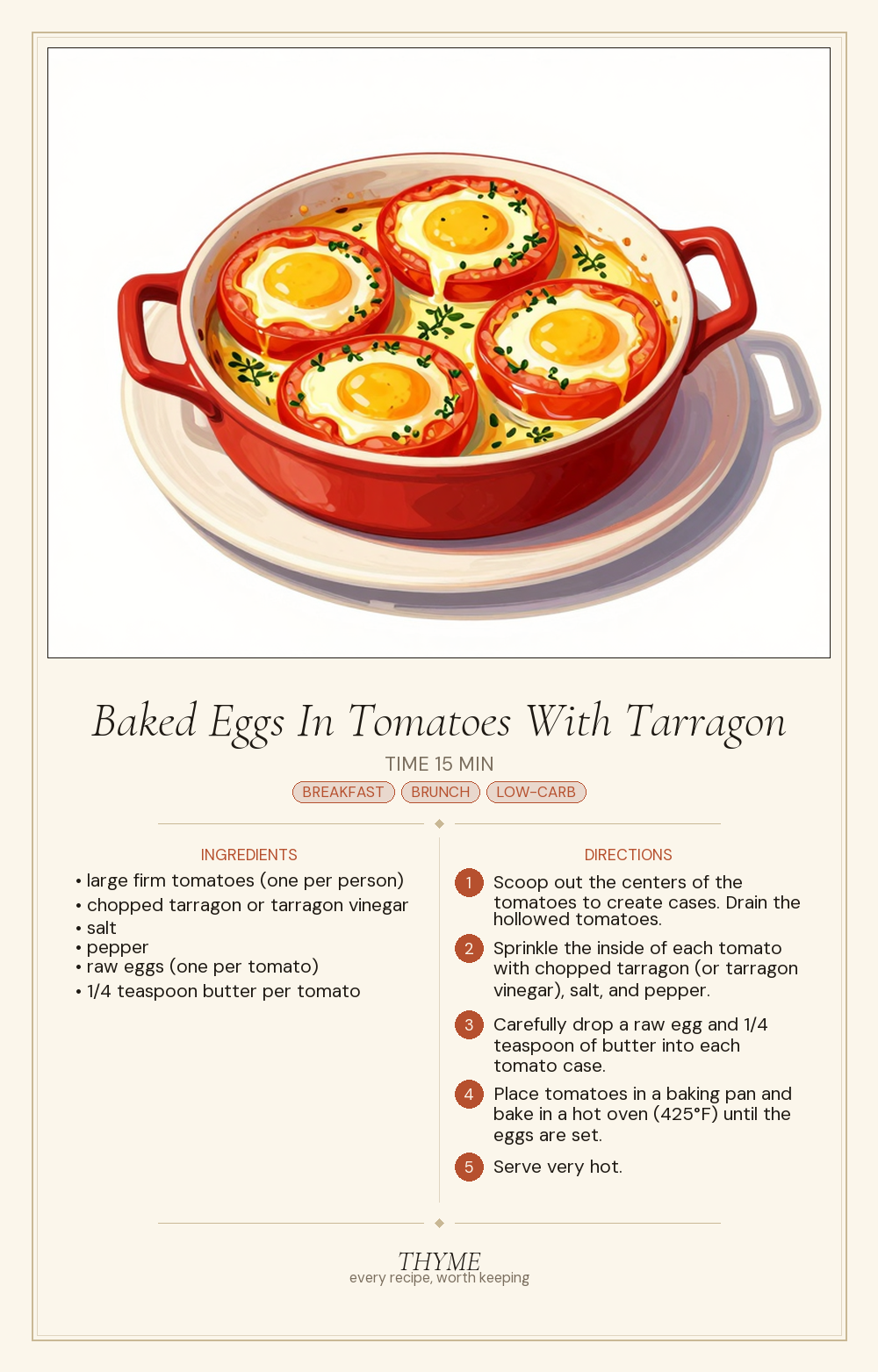 Baked Eggs In Tomatoes With Tarragon