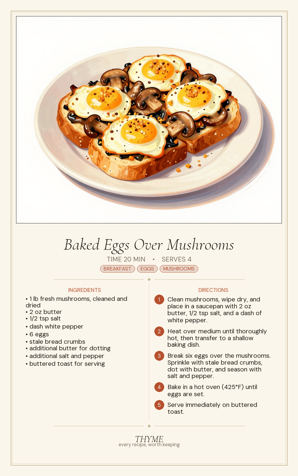 Baked Eggs Over Mushrooms