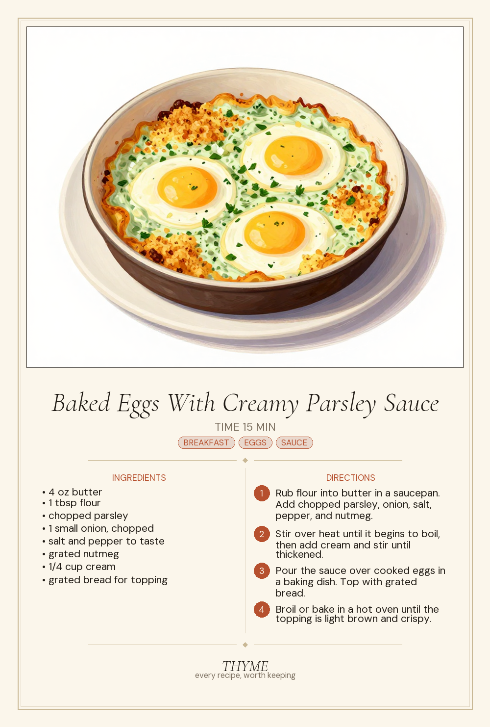 Baked Eggs With Creamy Parsley Sauce