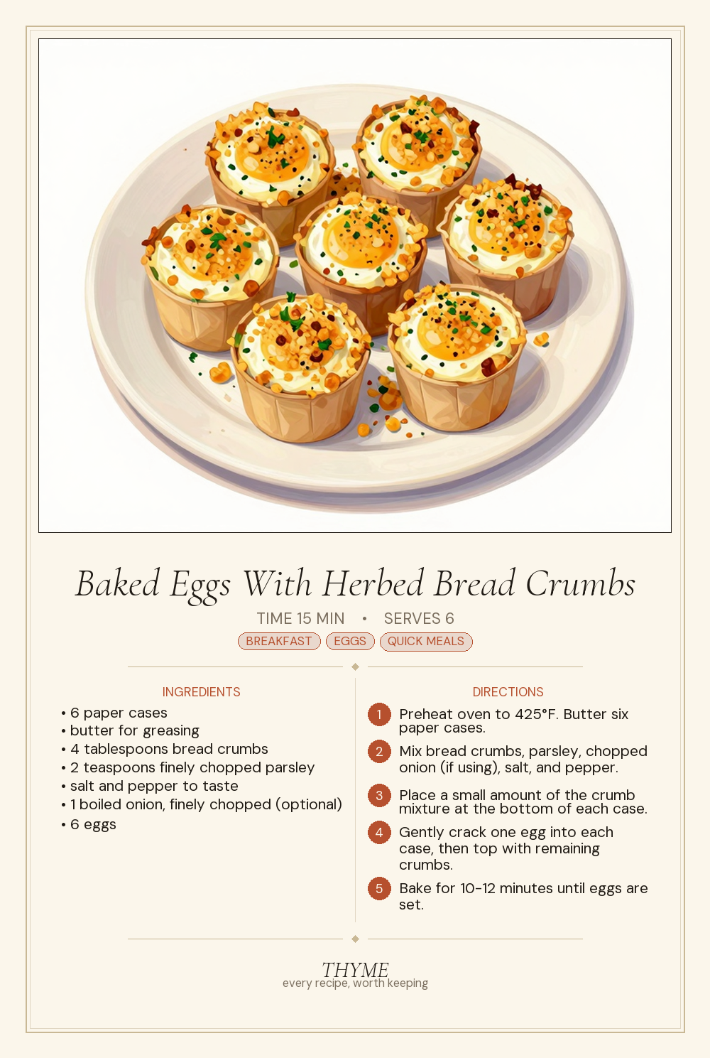 Baked Eggs With Herbed Bread Crumbs