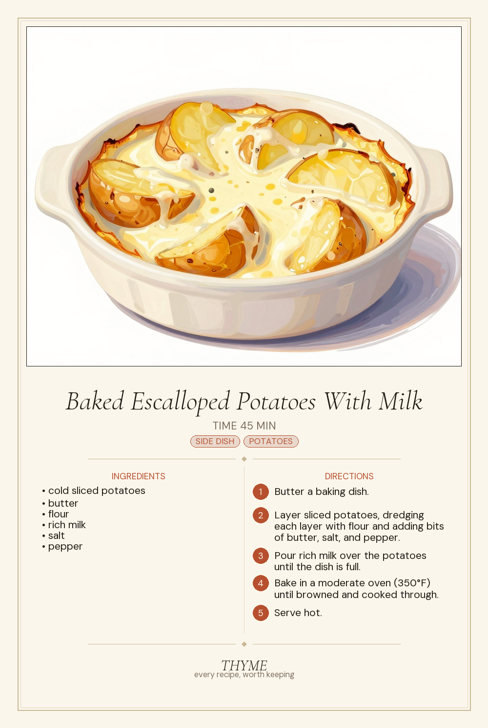 Baked Escalloped Potatoes With Milk