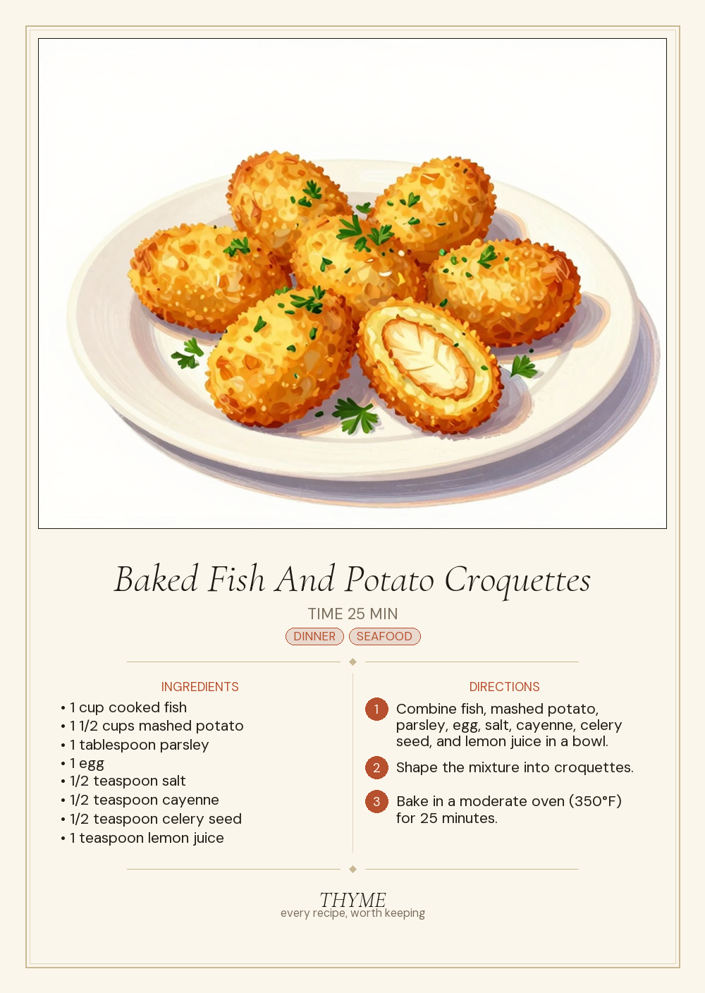 Baked Fish And Potato Croquettes