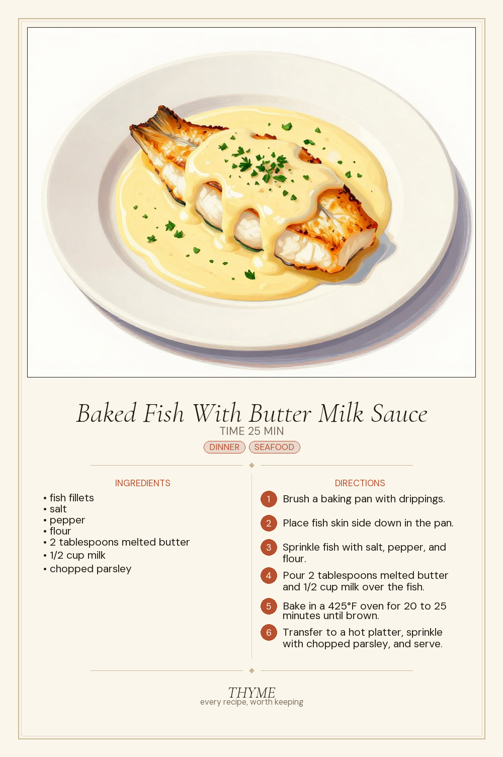 Baked Fish With Butter Milk Sauce