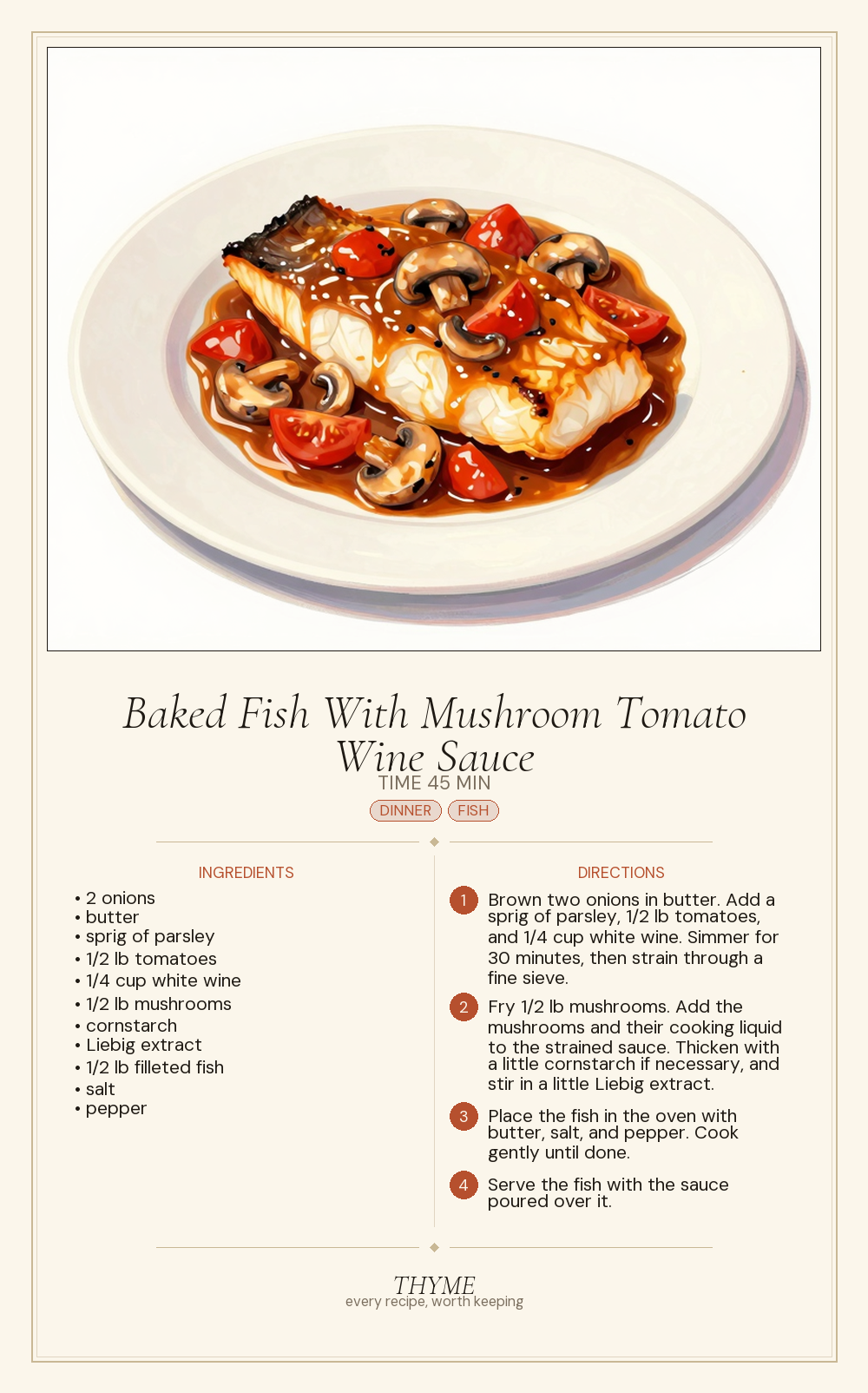 Baked Fish With Mushroom Tomato Wine Sauce
