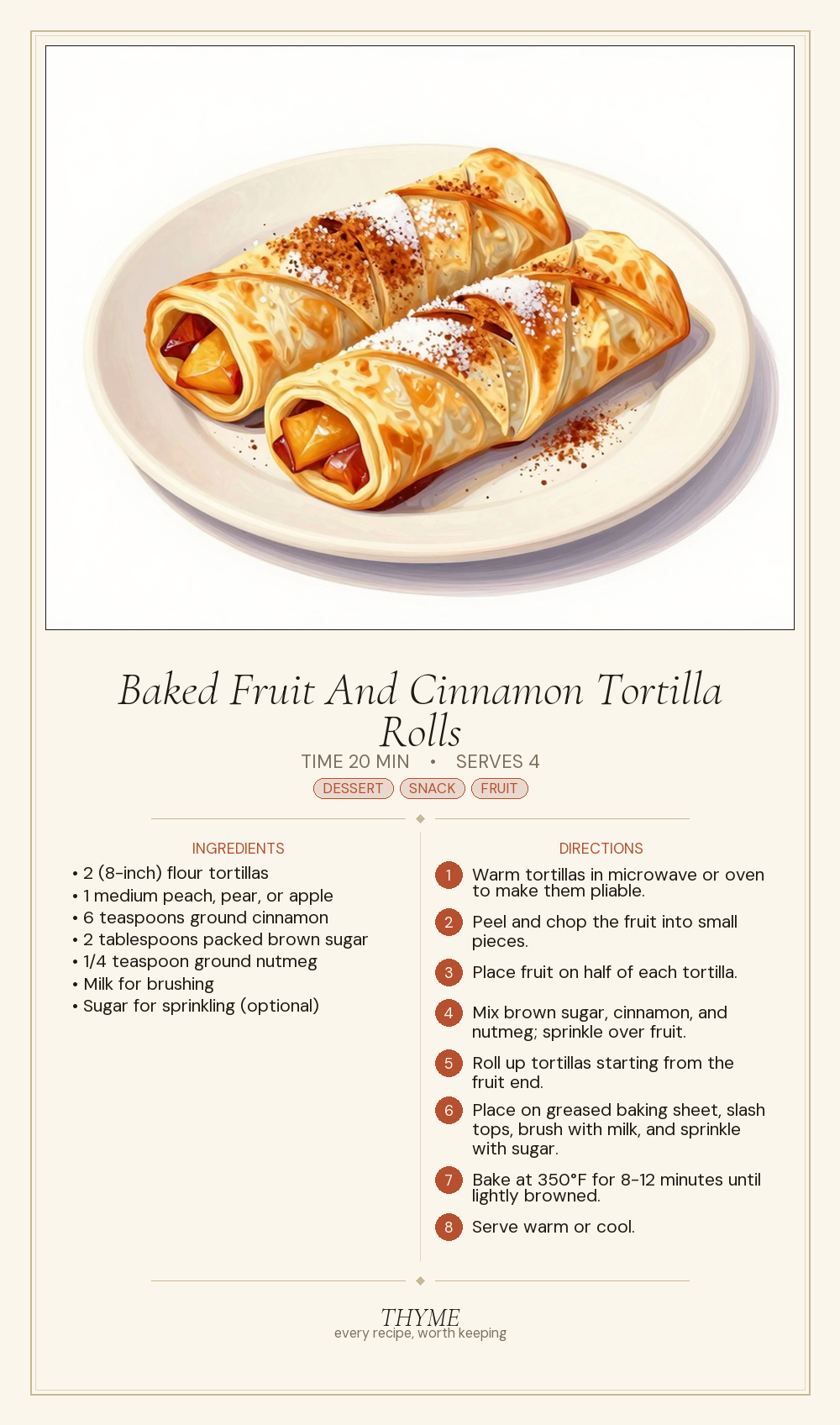 Baked Fruit And Cinnamon Tortilla Rolls