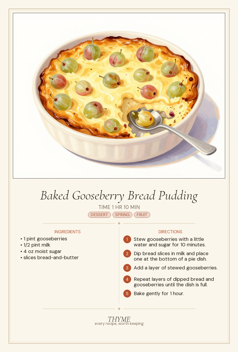 Baked Gooseberry Bread Pudding