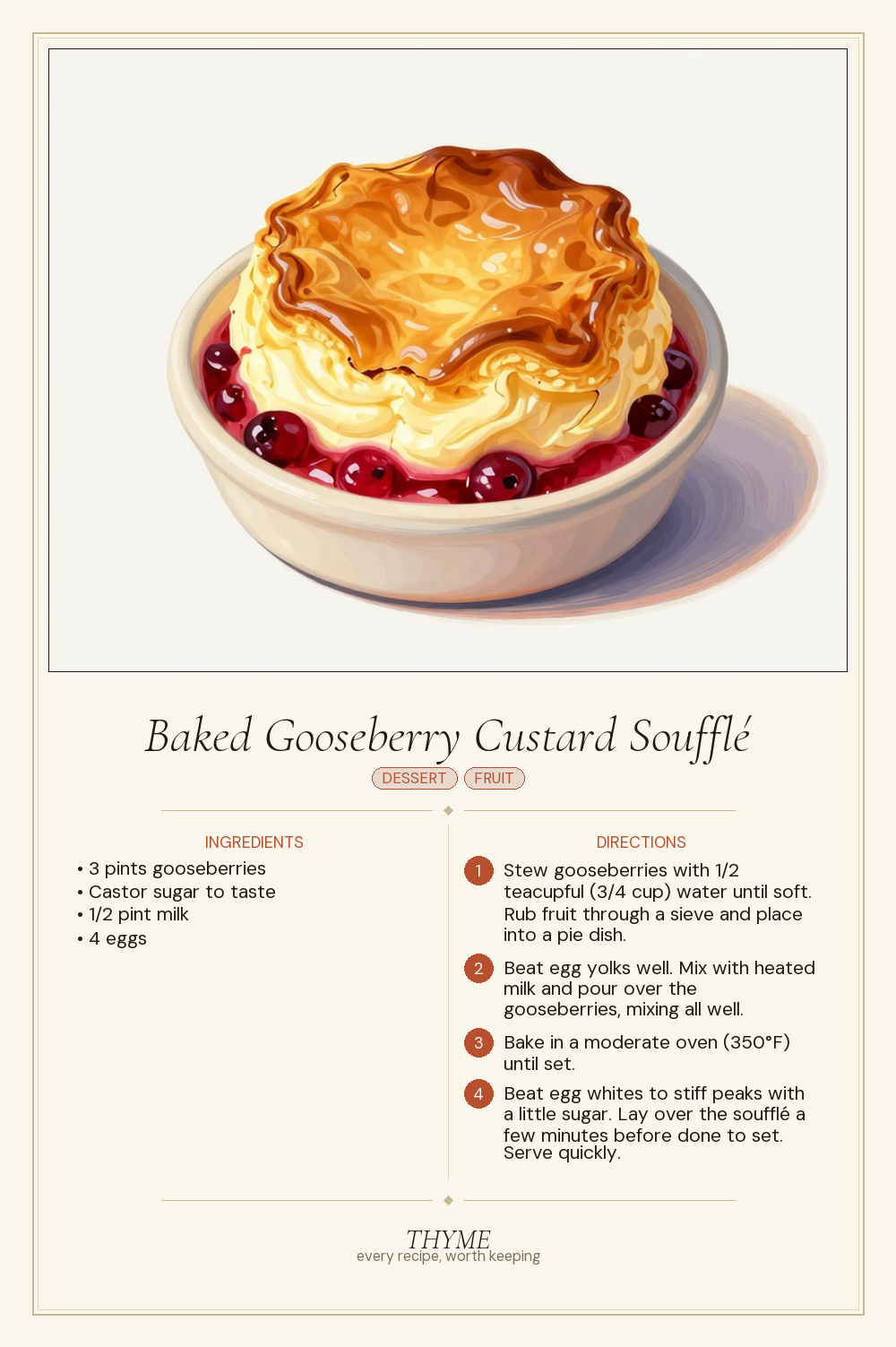 Baked Gooseberry Custard Soufflé