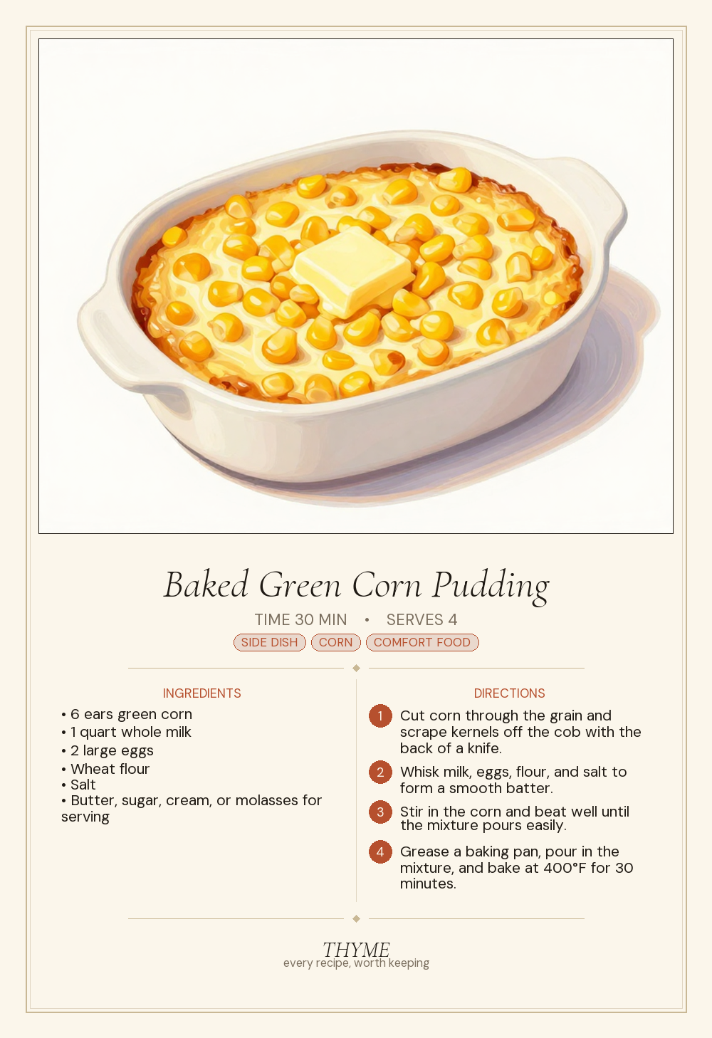 Baked Green Corn Pudding