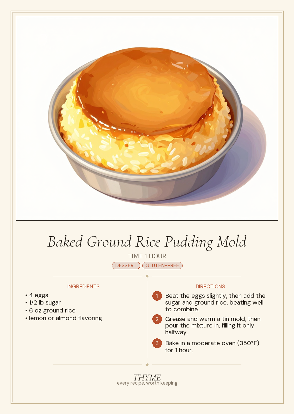Baked Ground Rice Pudding Mold