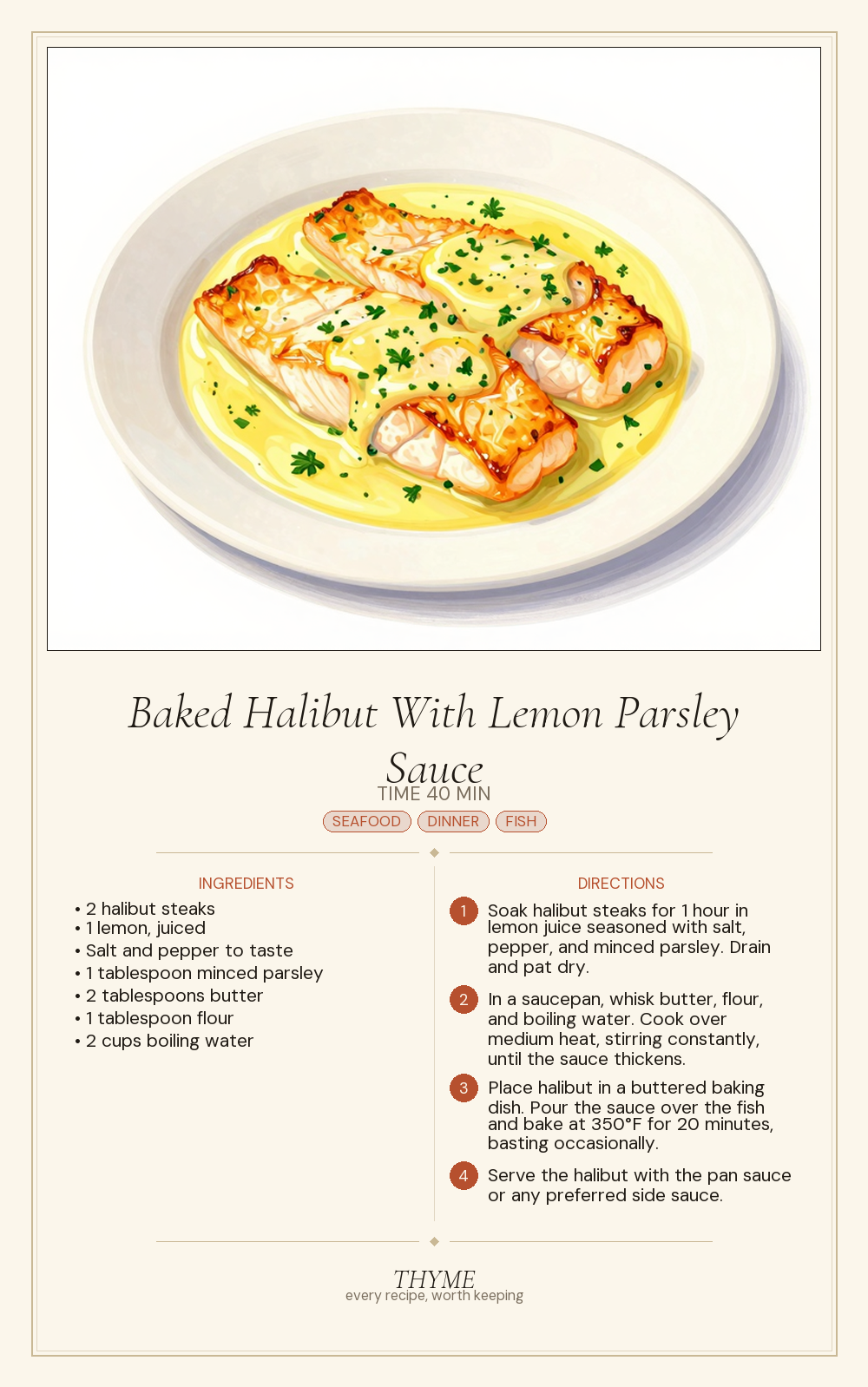Baked Halibut With Lemon Parsley Sauce