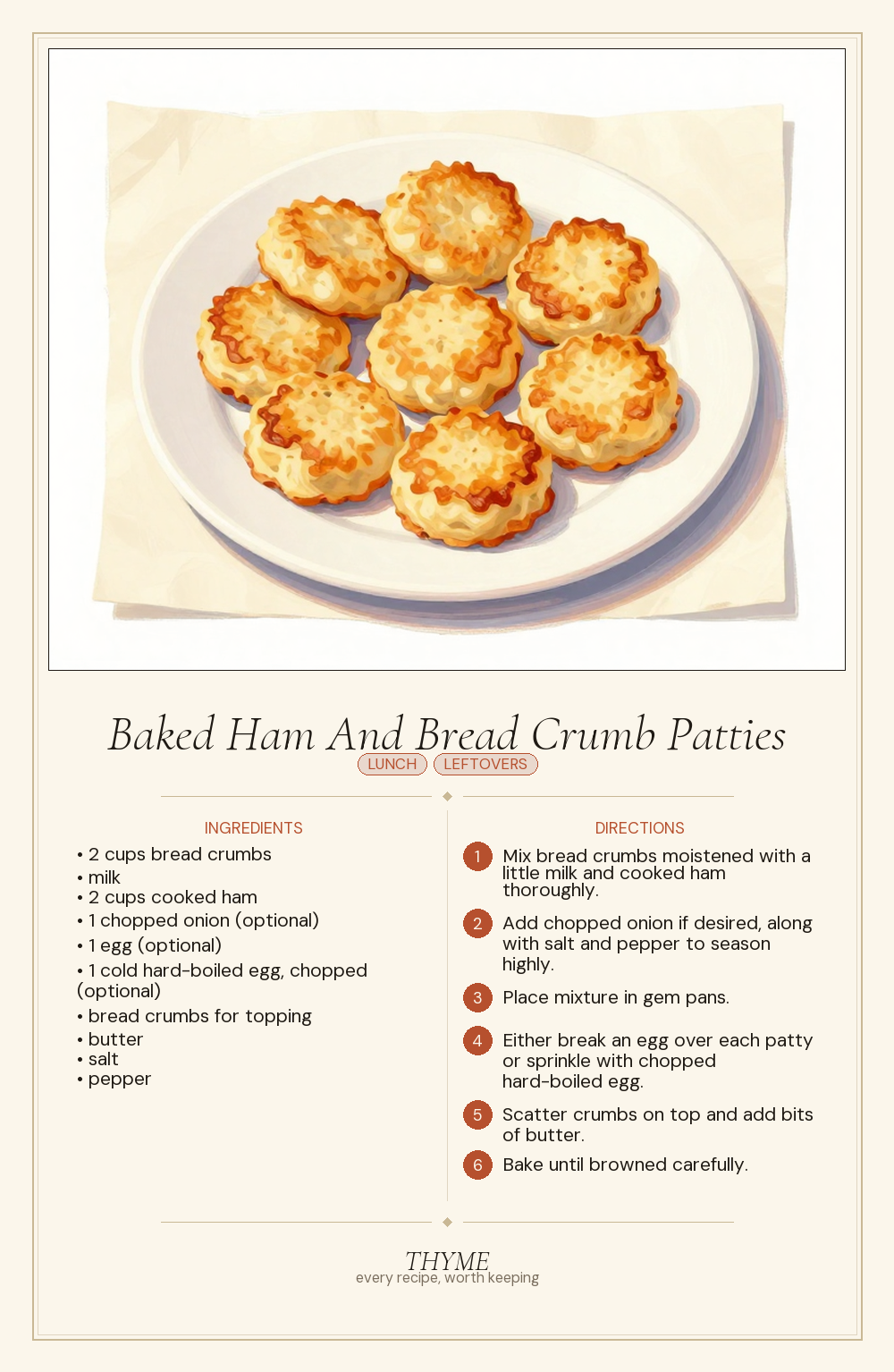 Baked Ham And Bread Crumb Patties